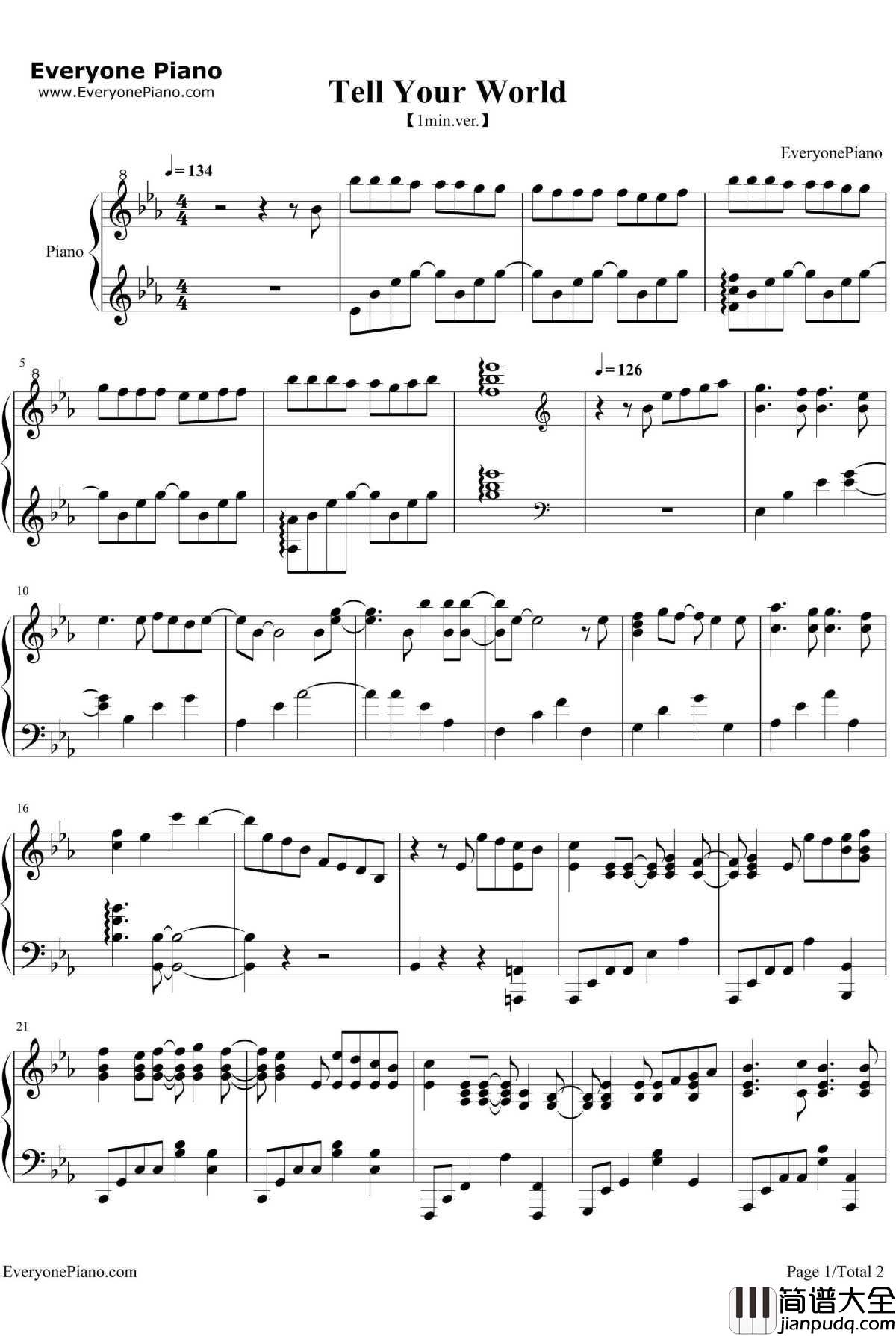 Tell_Your_World钢琴谱_初音ミク