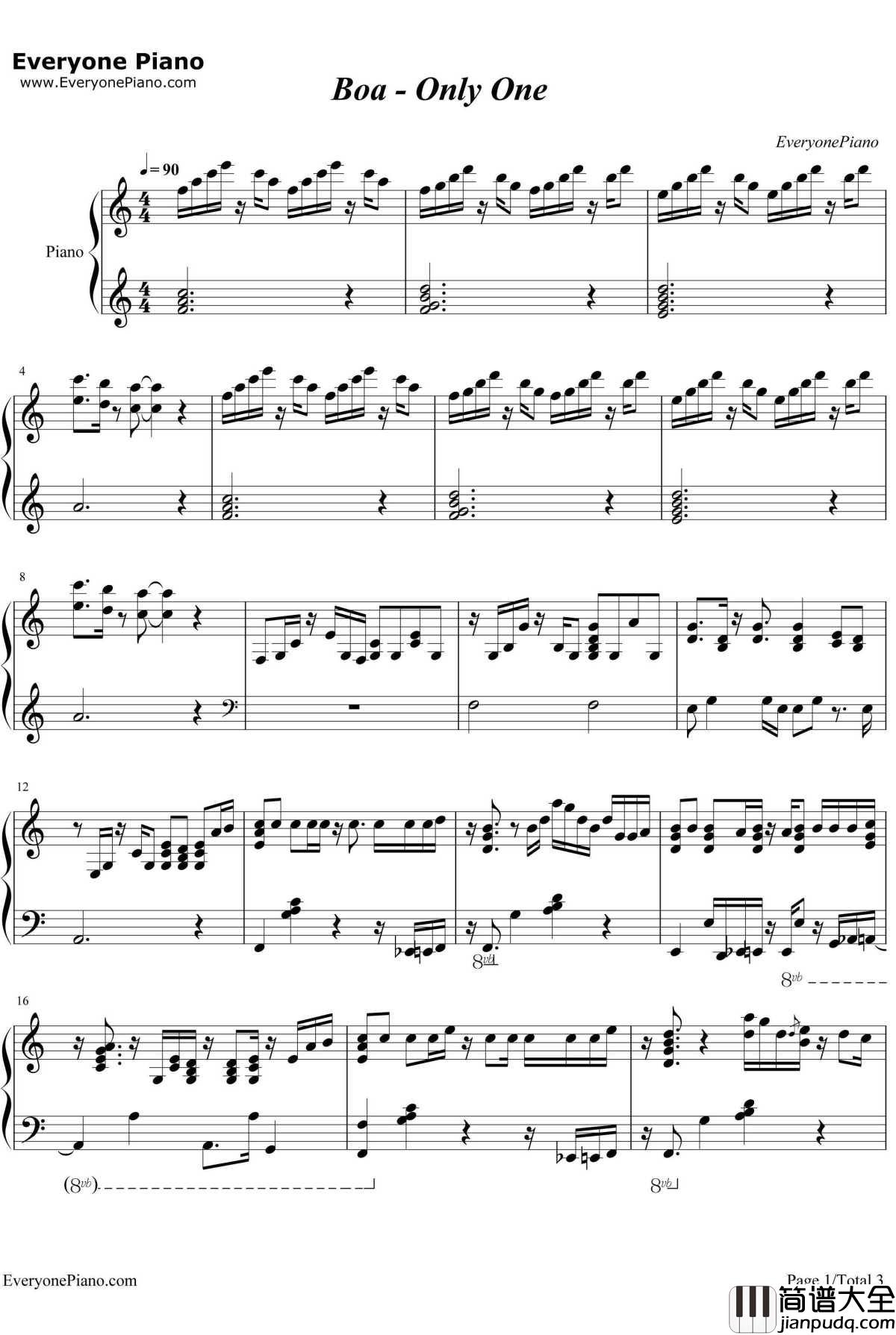 Only_One钢琴谱_BoA（宝儿）