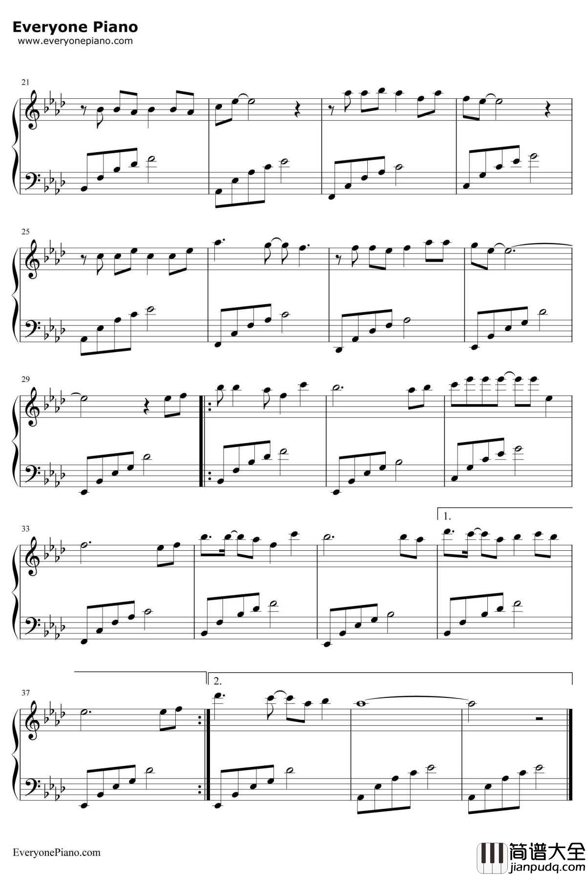 为爱痴狂钢琴谱_刘若英