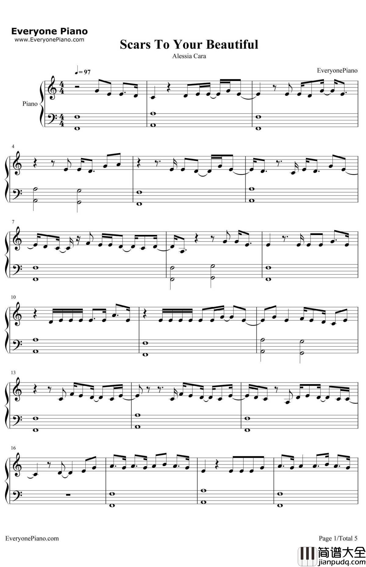 Scars_To_Your_Beautiful钢琴谱_AlessiaCara