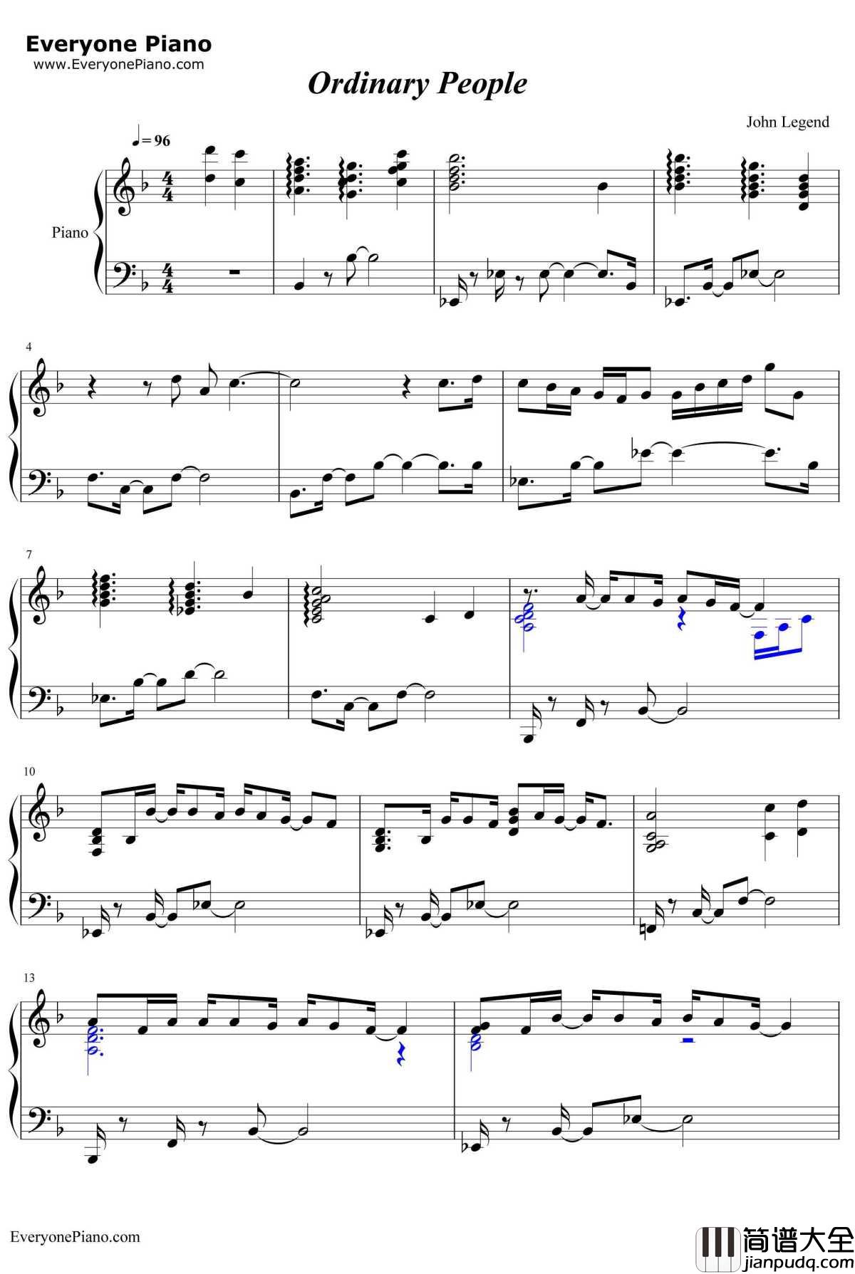 Ordinary_People钢琴谱_JohnLegend