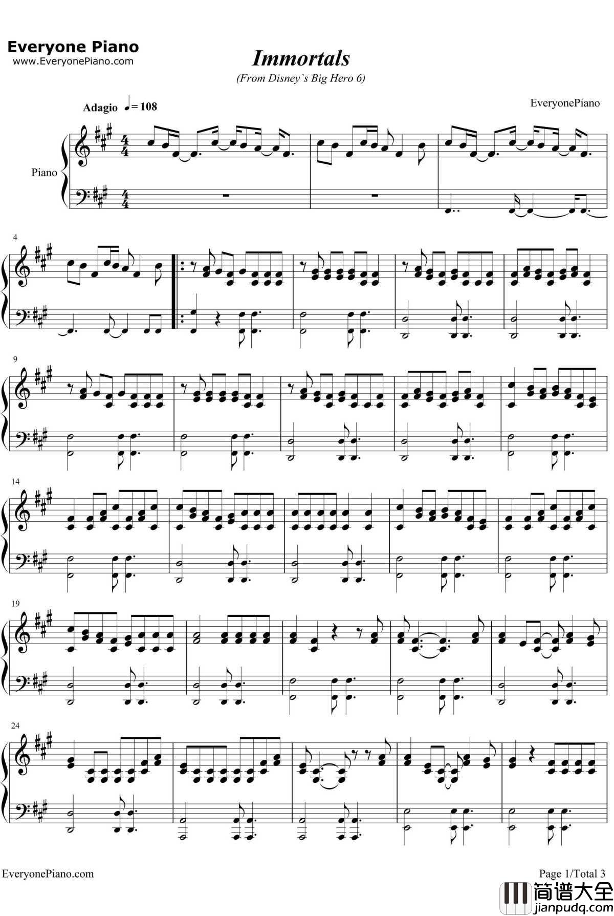 Immortals钢琴谱_FallOutBoy