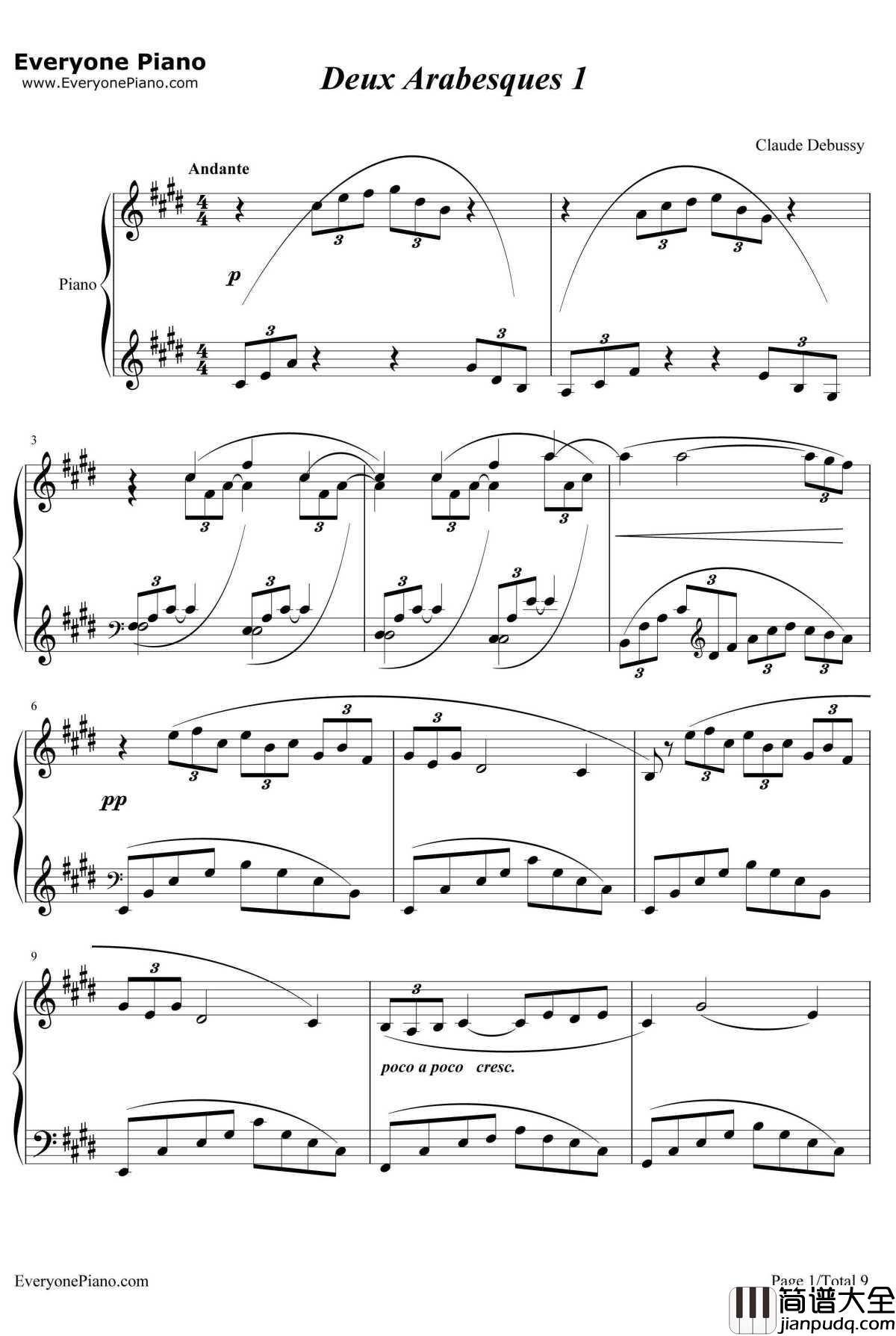 ArabesqueNo.1钢琴谱_ClaudeDebussy