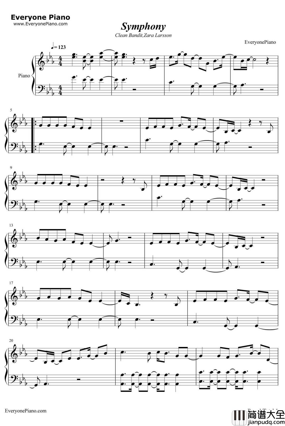 Symphony钢琴谱_CleanBanditZaraLarsson
