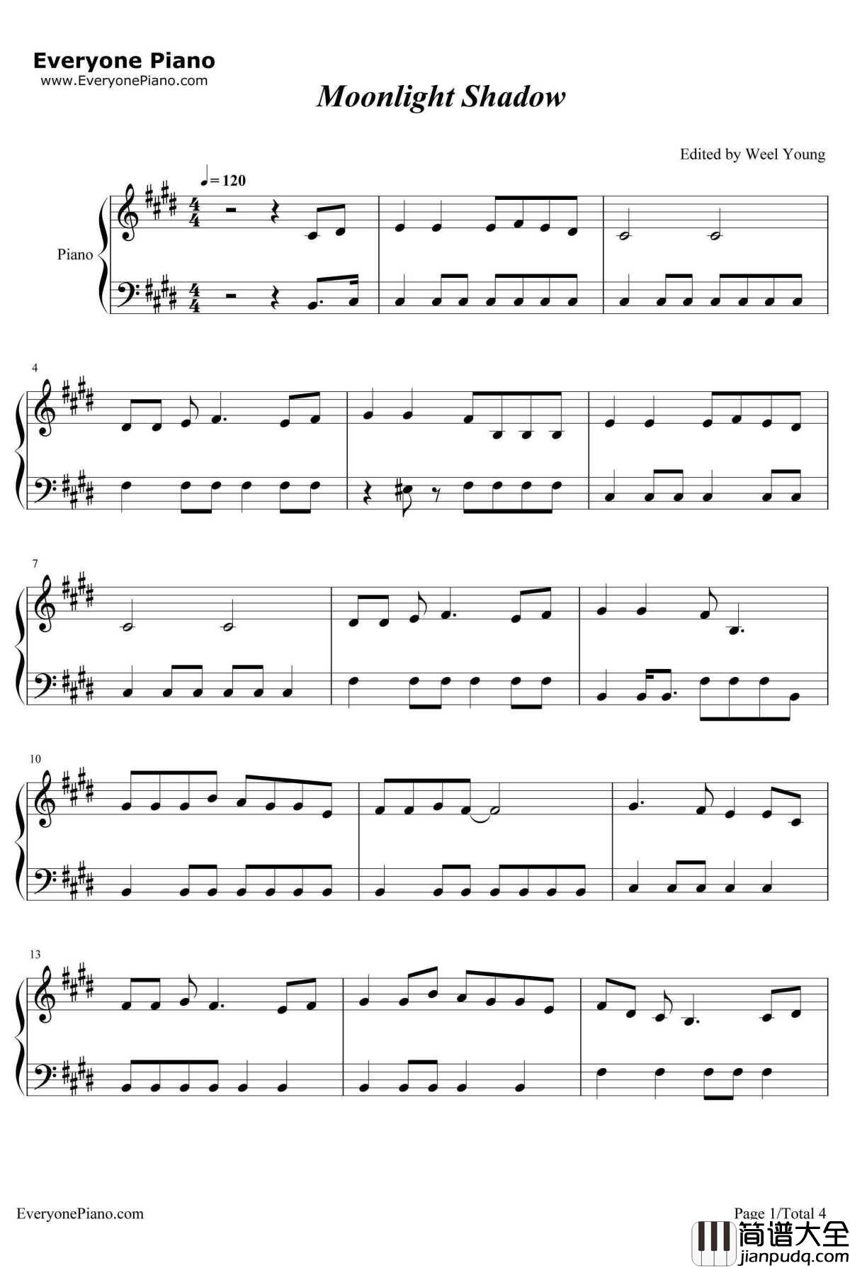 Moonlight_Shadow钢琴谱_迈克·欧菲尔德_MoonlightShadow