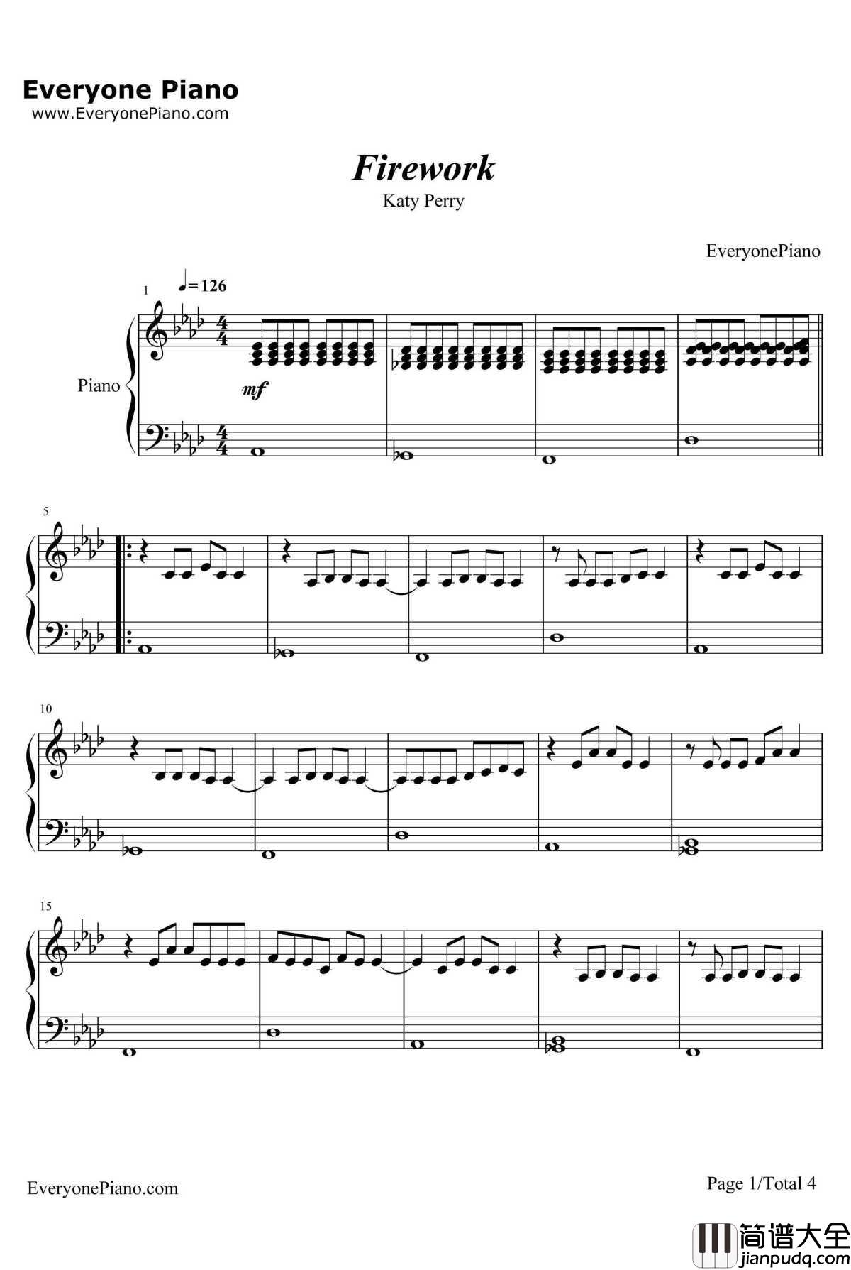 Firework钢琴谱_KatyPerry