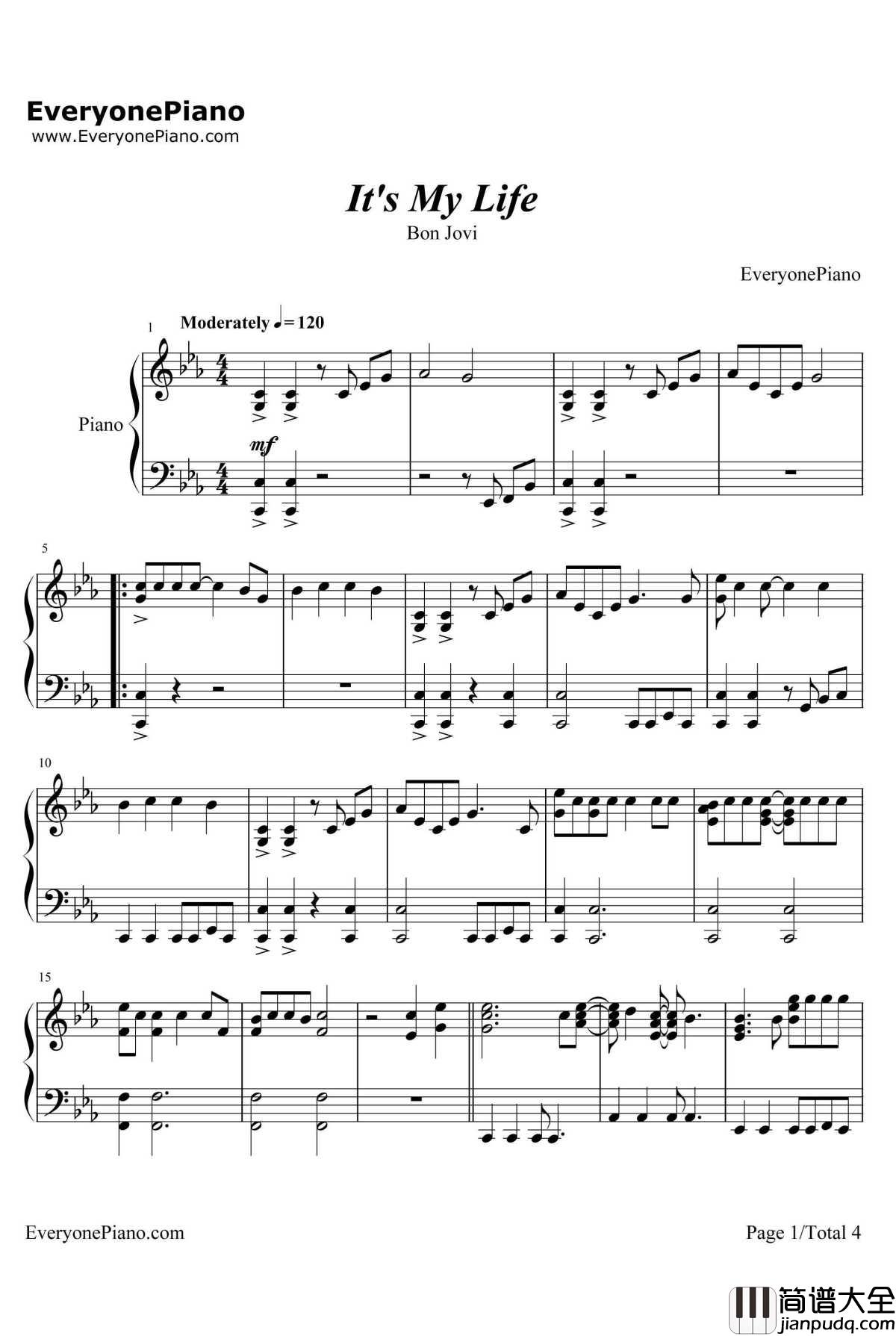 It's_My_Life钢琴谱_Bonjovi