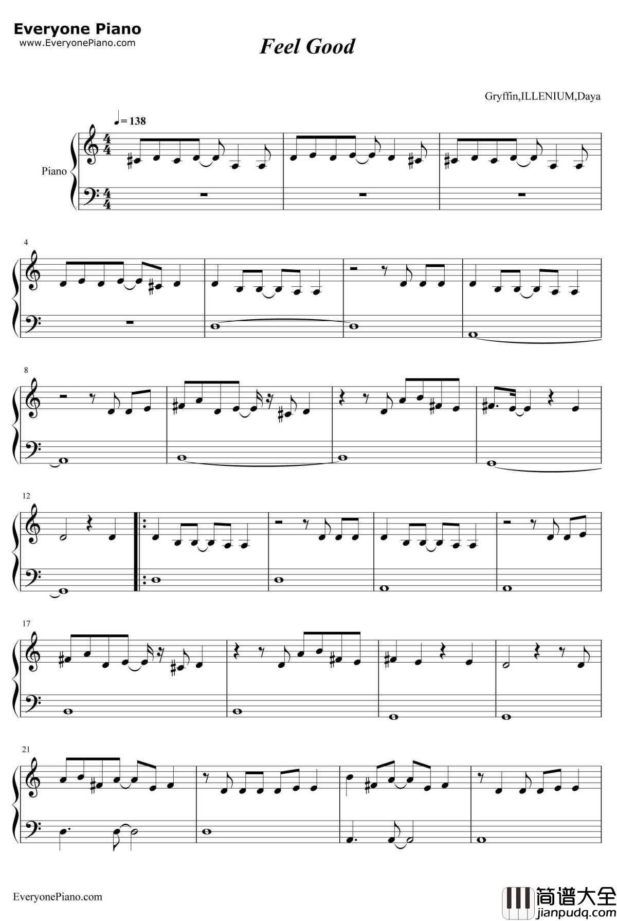 Feel_Good钢琴谱_Gryffinft.Illenium