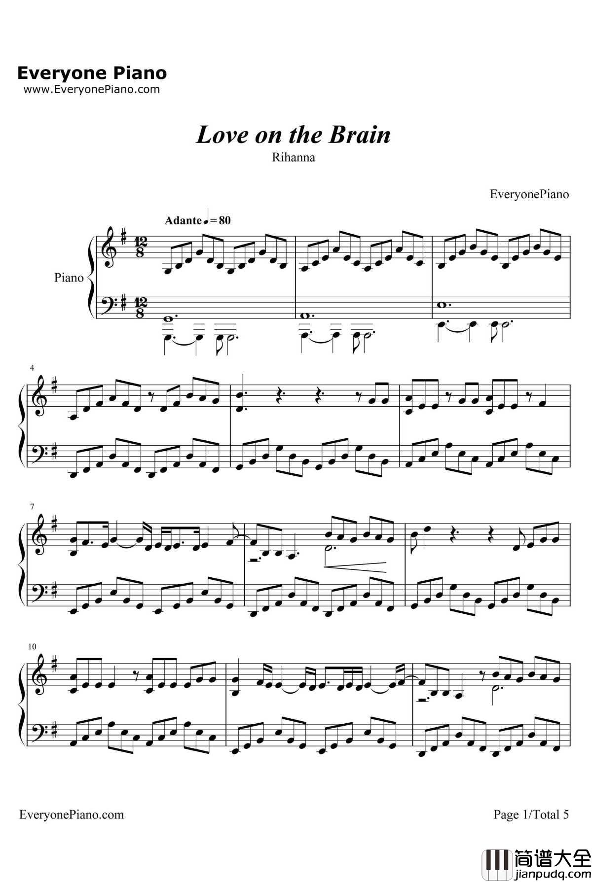 Love_on_the_Brain钢琴谱_Rihanna