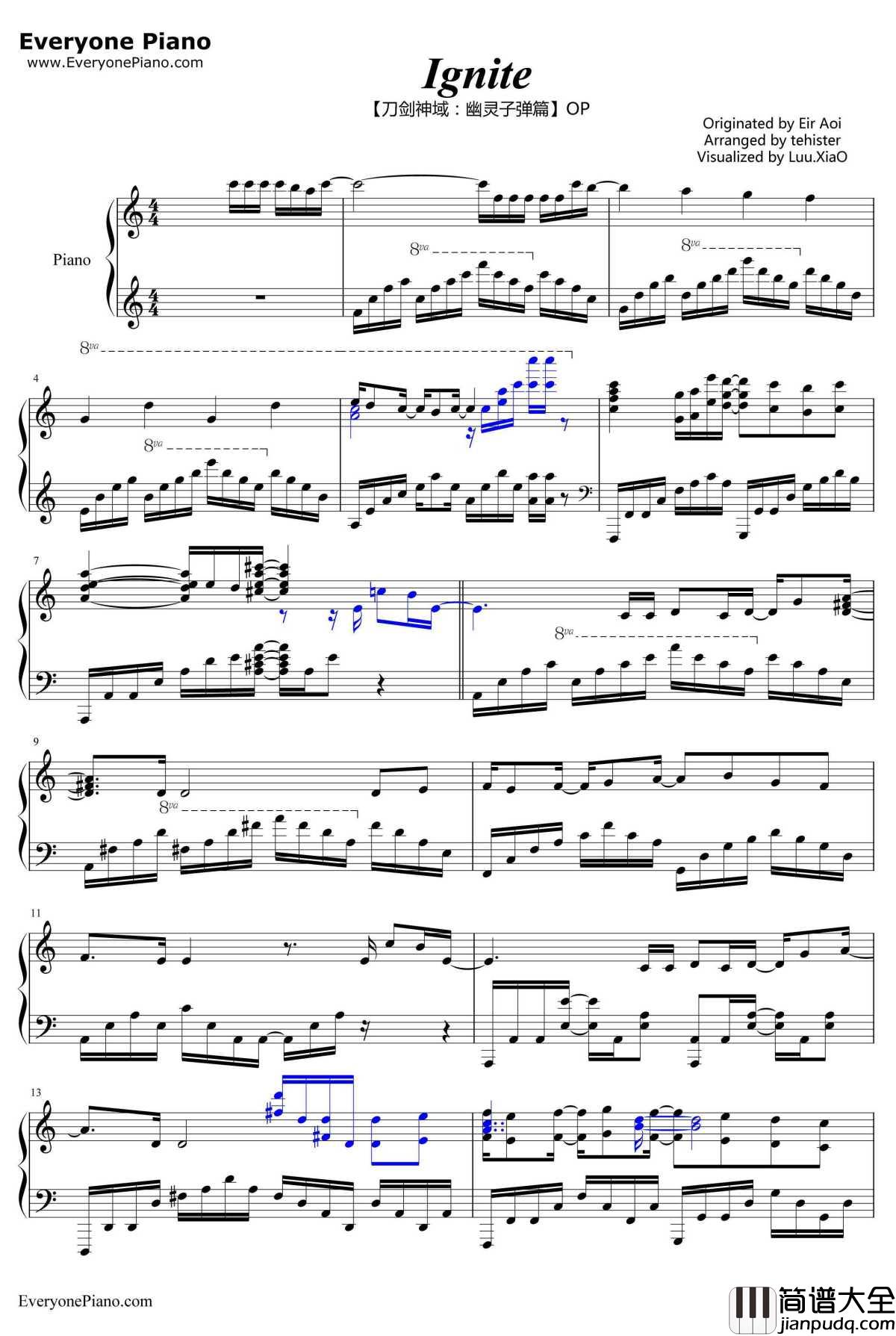 Ignite钢琴谱_蓝井艾露_刀剑神域ⅡOP