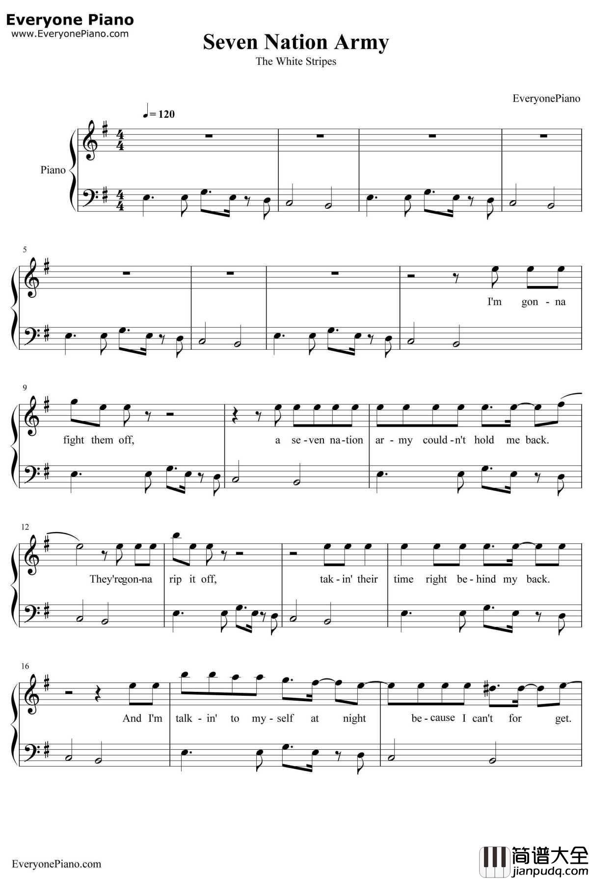 Seven_Nation_Army钢琴谱_TheWhiteStripes