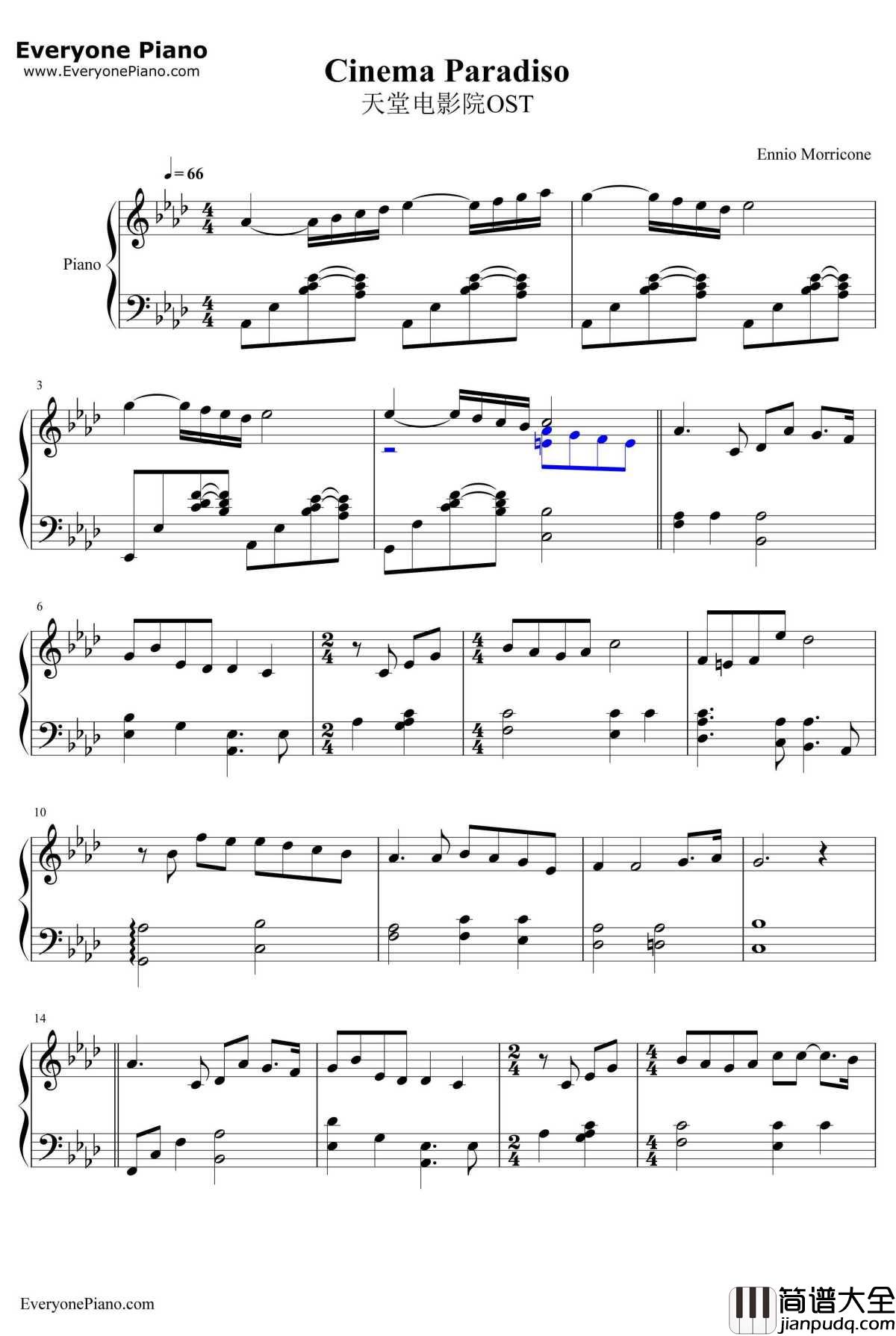 Cinema_Paradiso钢琴谱_EnnioMorricone_天堂电影院OST_EnnioMorricone