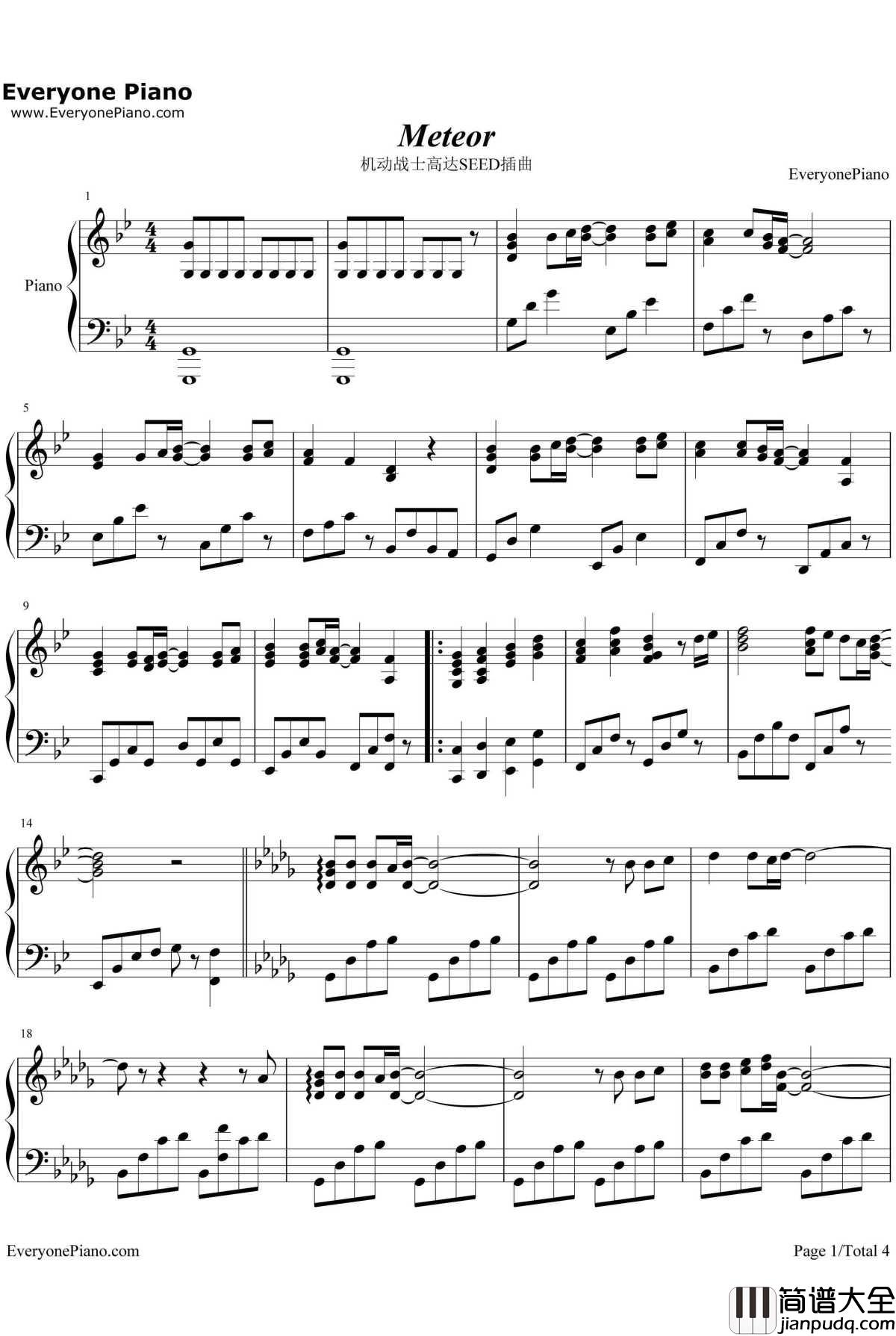 Meteor钢琴谱_T.M.Revolution_机动战士高达SEED插曲