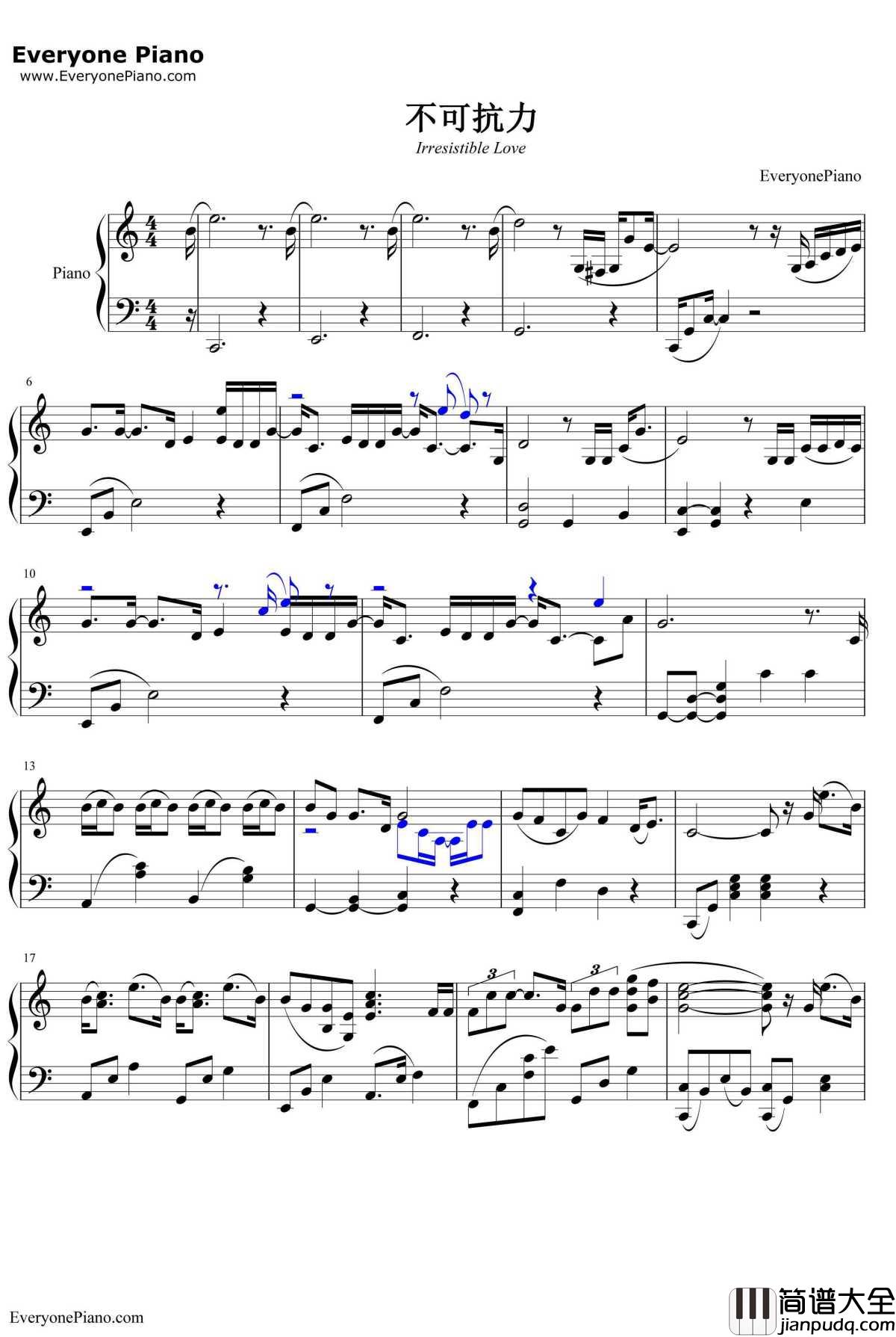 不可抗力钢琴谱_孟瑞_不可抗力之男仆的秘密主题曲