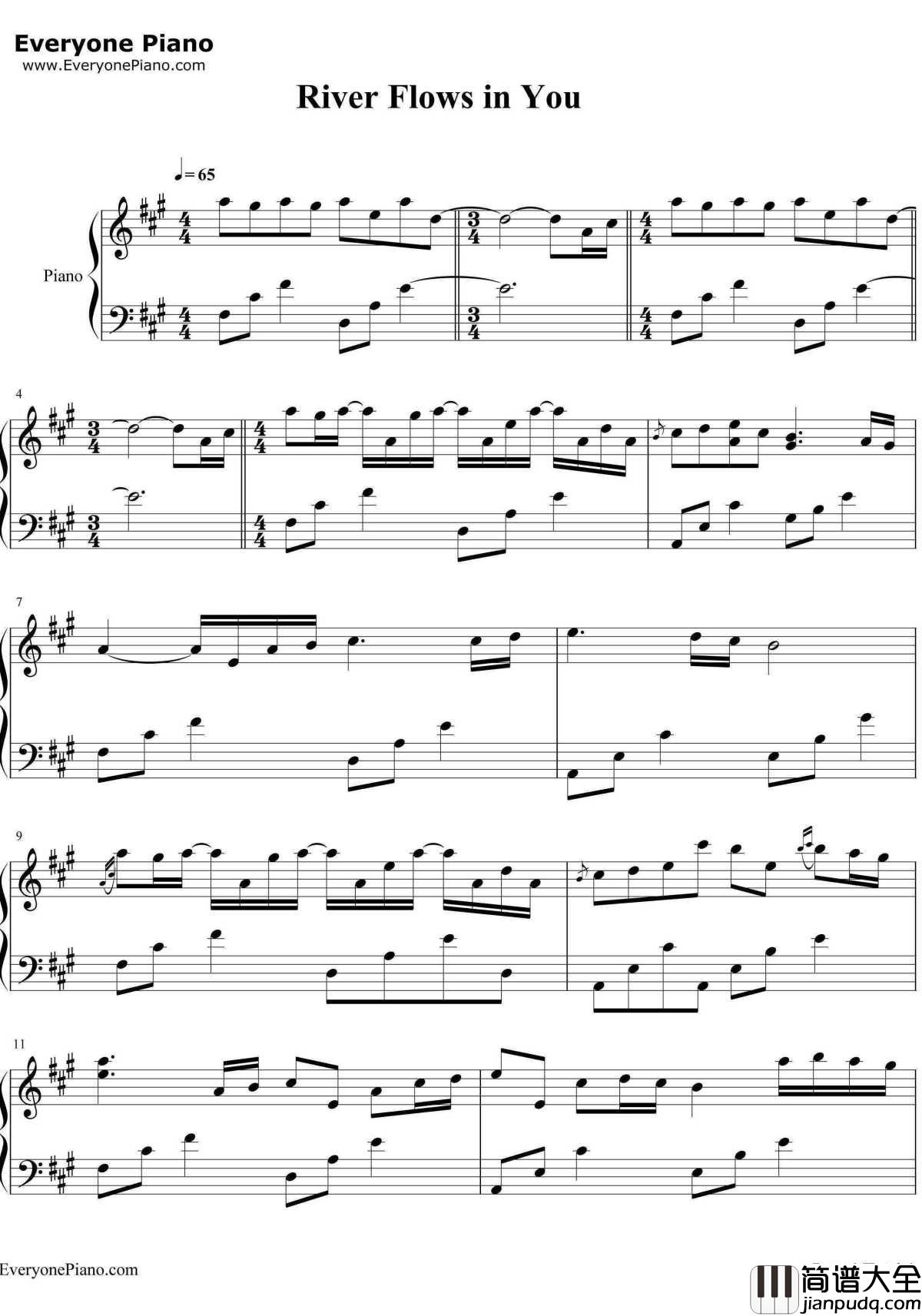 River_flows_in_you钢琴谱_李闰珉_你的心河
