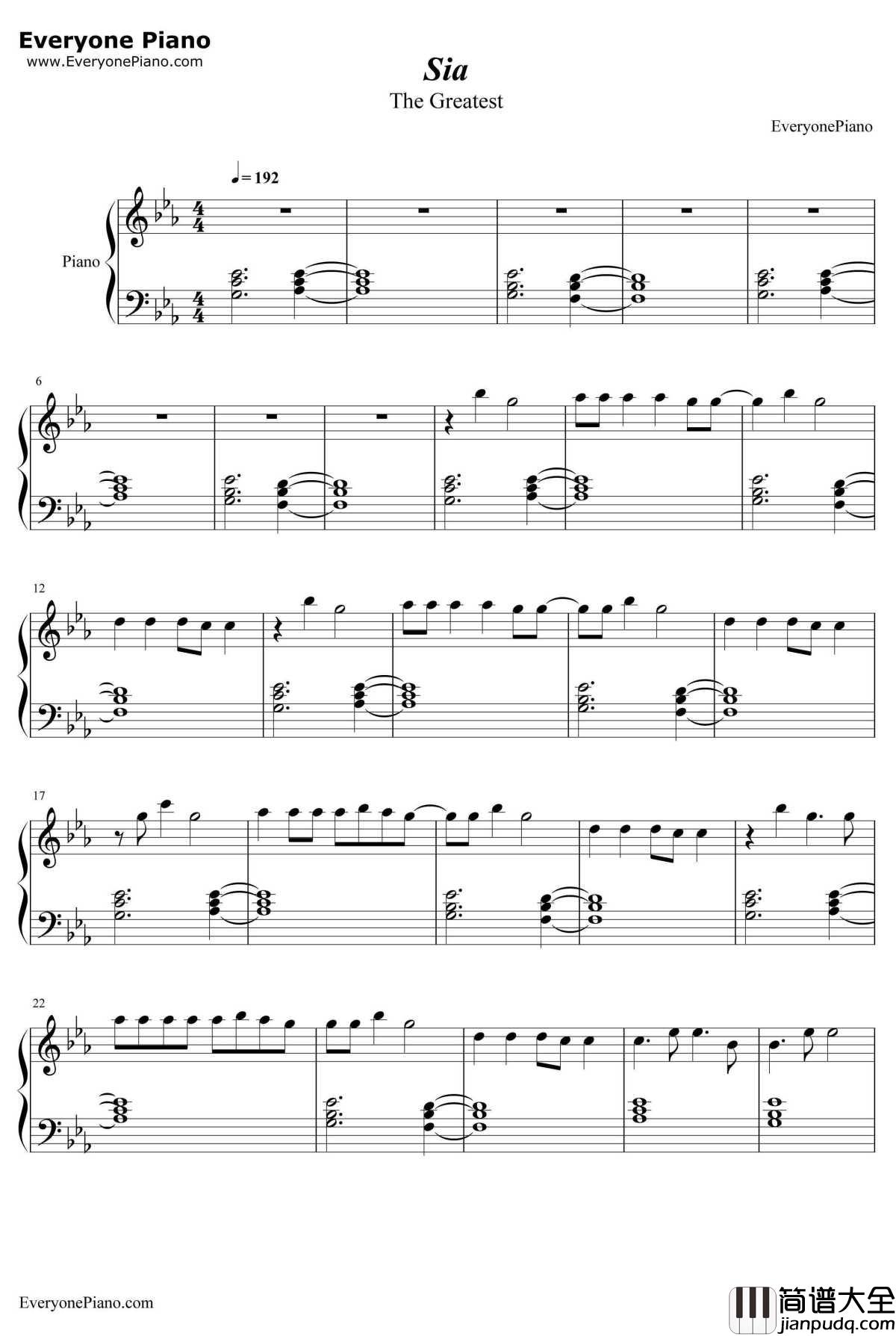 The_Greatest钢琴谱_Sia