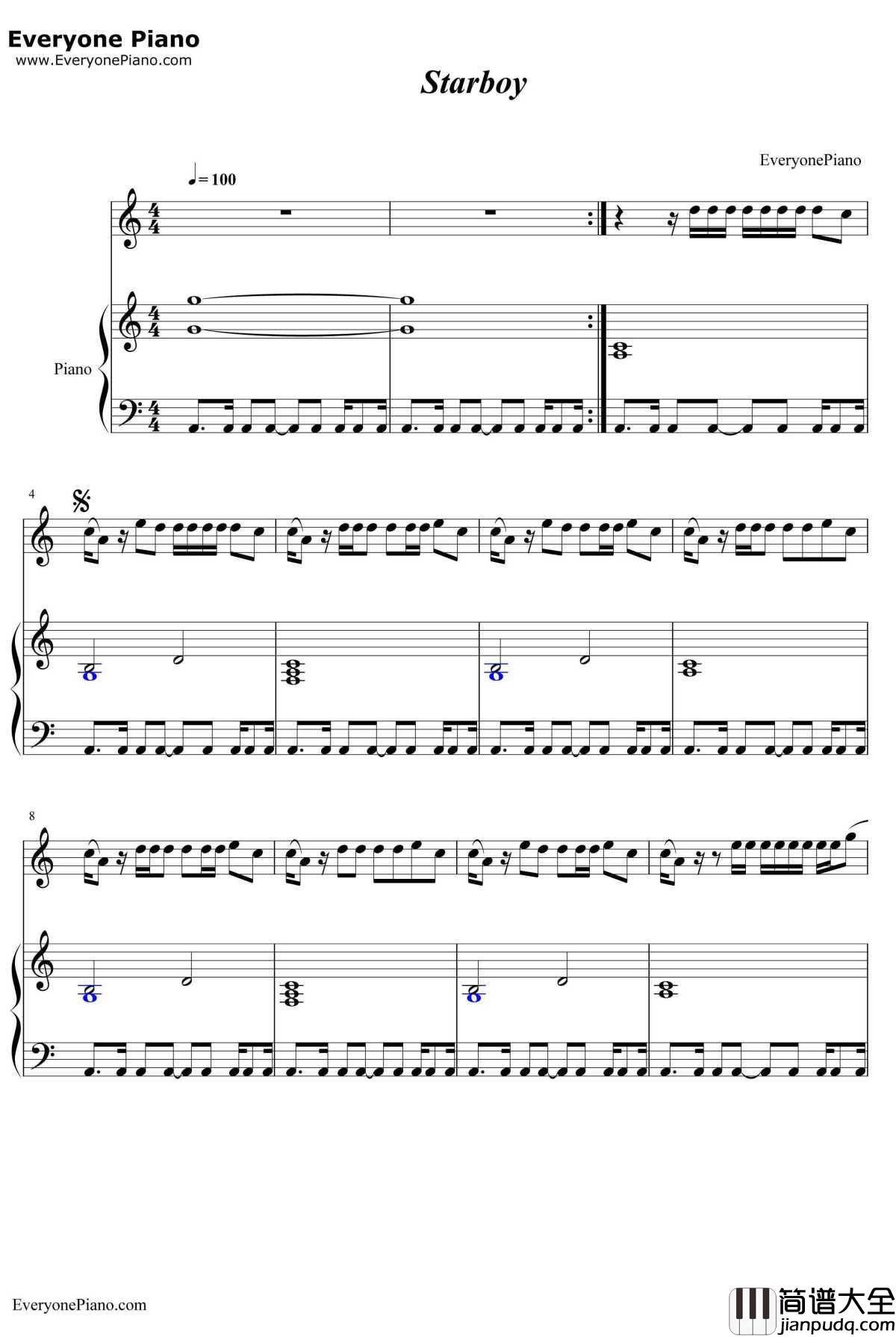 Starboy钢琴谱_TheWeeknd