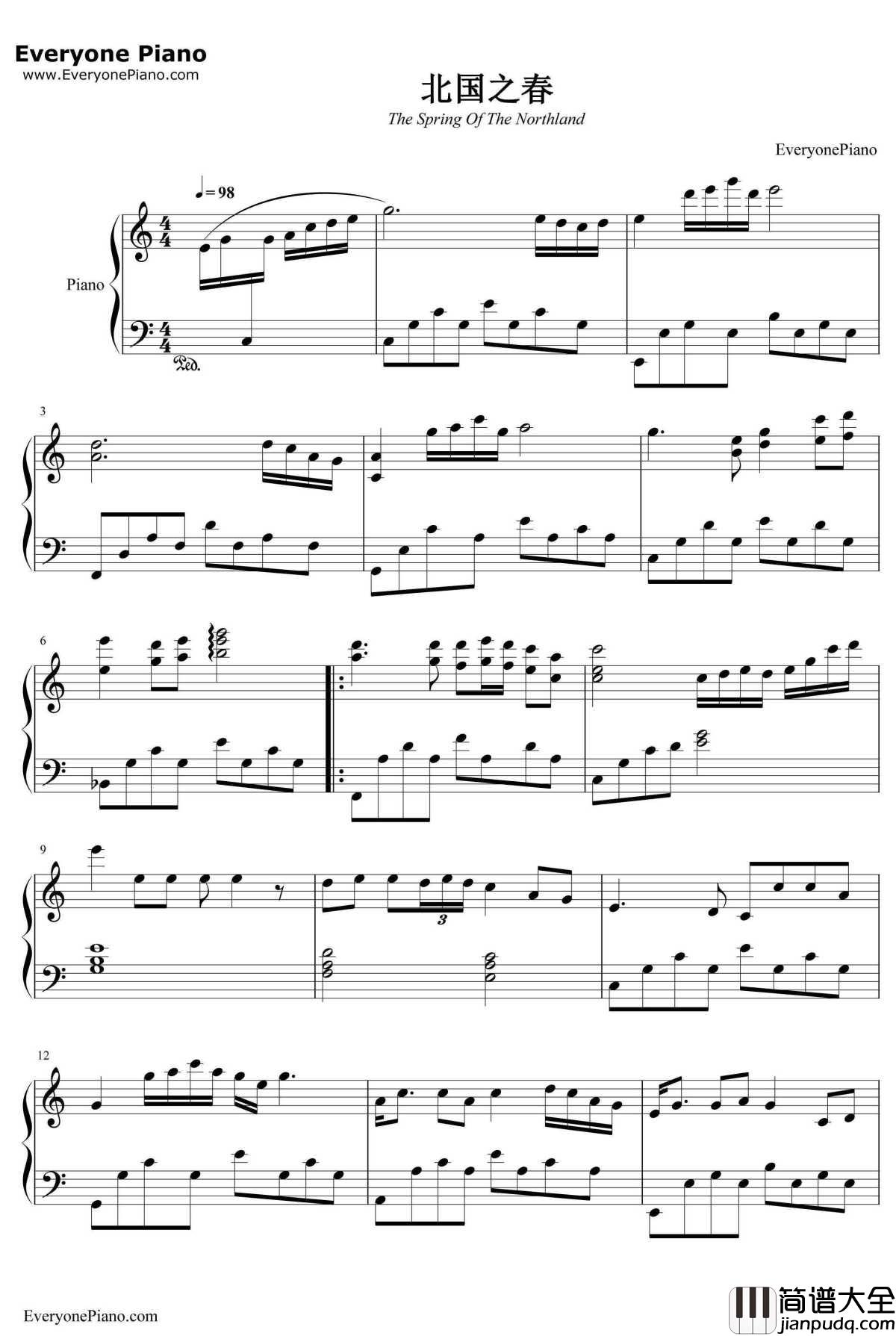 北国之春钢琴谱__邓丽君