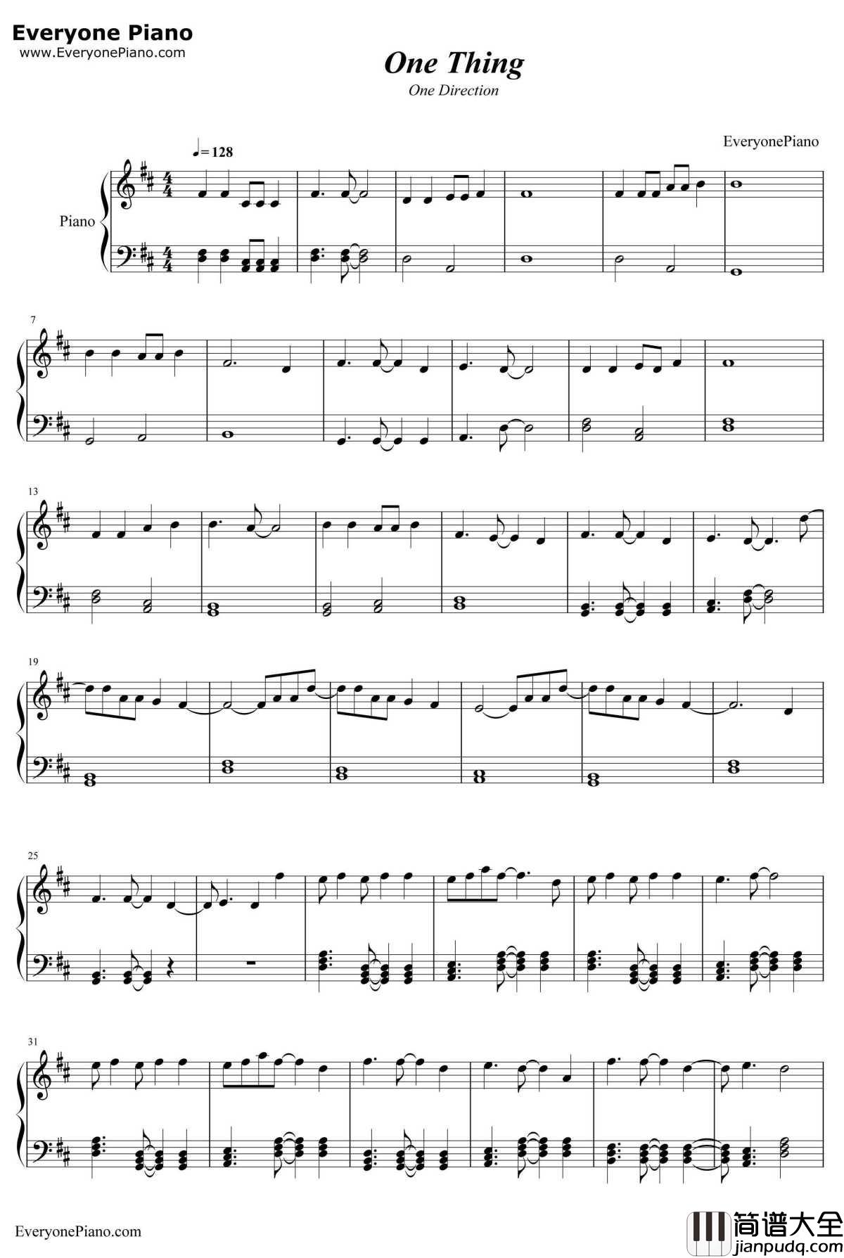 One_Thing钢琴谱_OneDirection