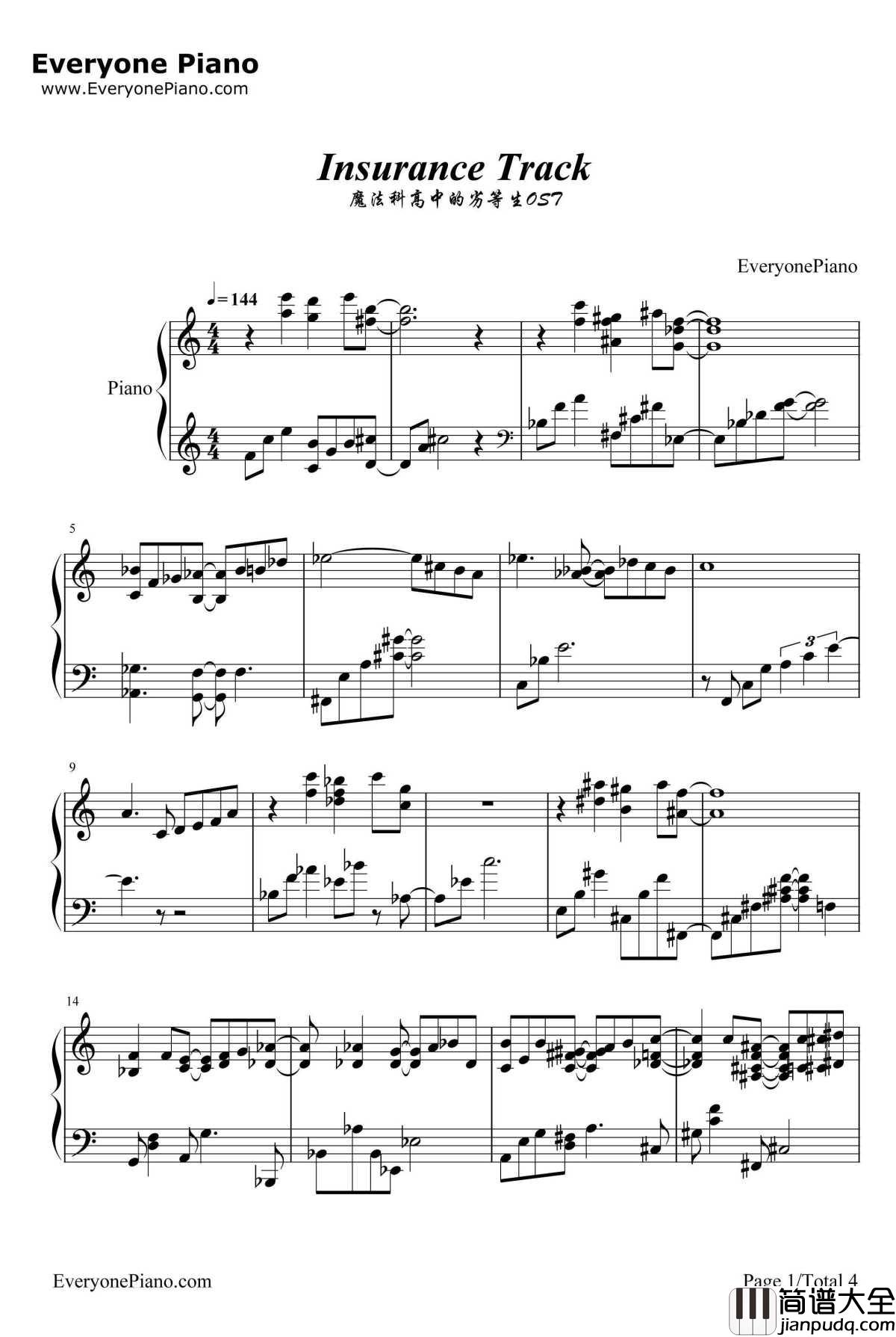 Insurance_Track钢琴谱_岩崎琢_魔法科高中的劣等生OST