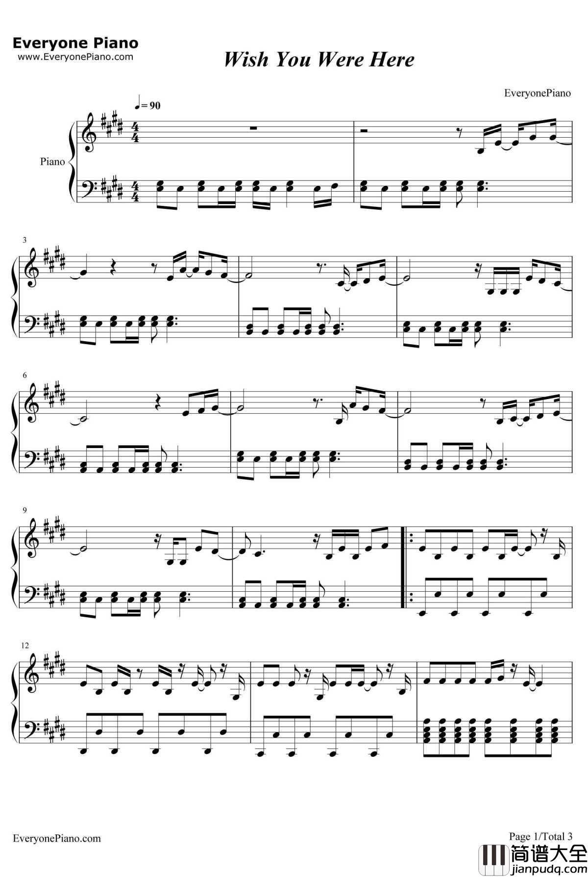 Wish_You_Were_Here钢琴谱_艾薇儿AvrilLavigne