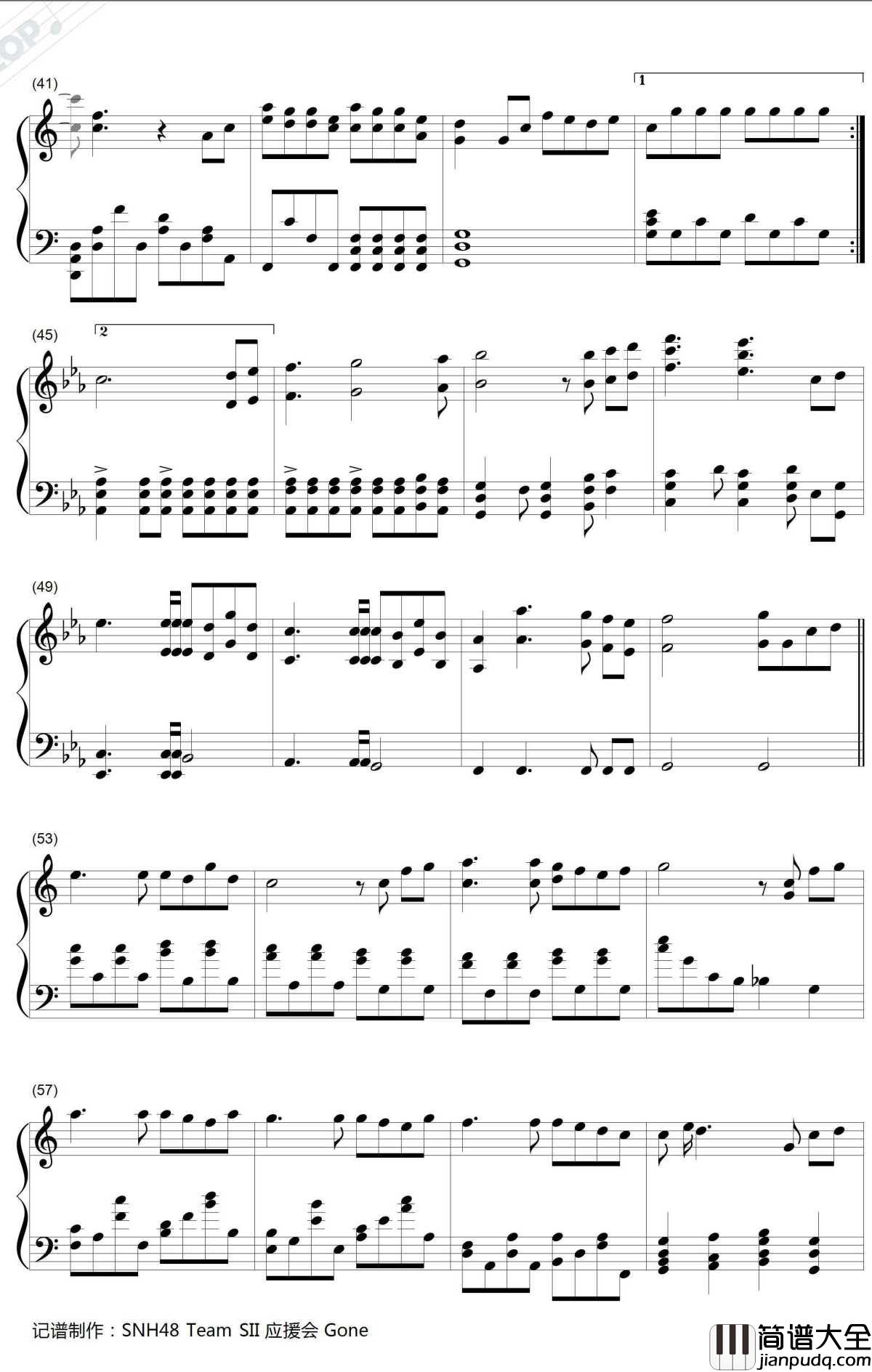 流着泪微笑钢琴谱__SNH48