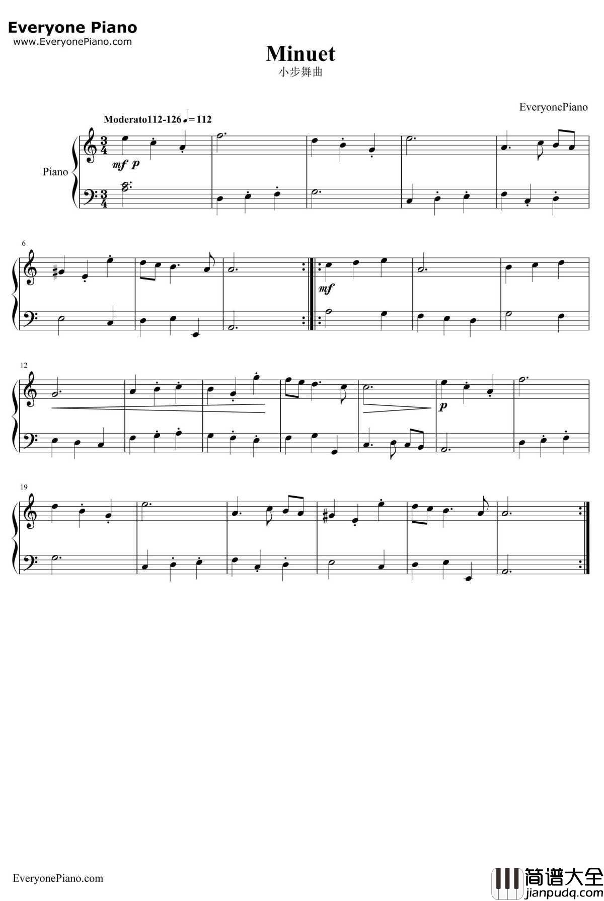 小步舞曲钢琴谱_克里格