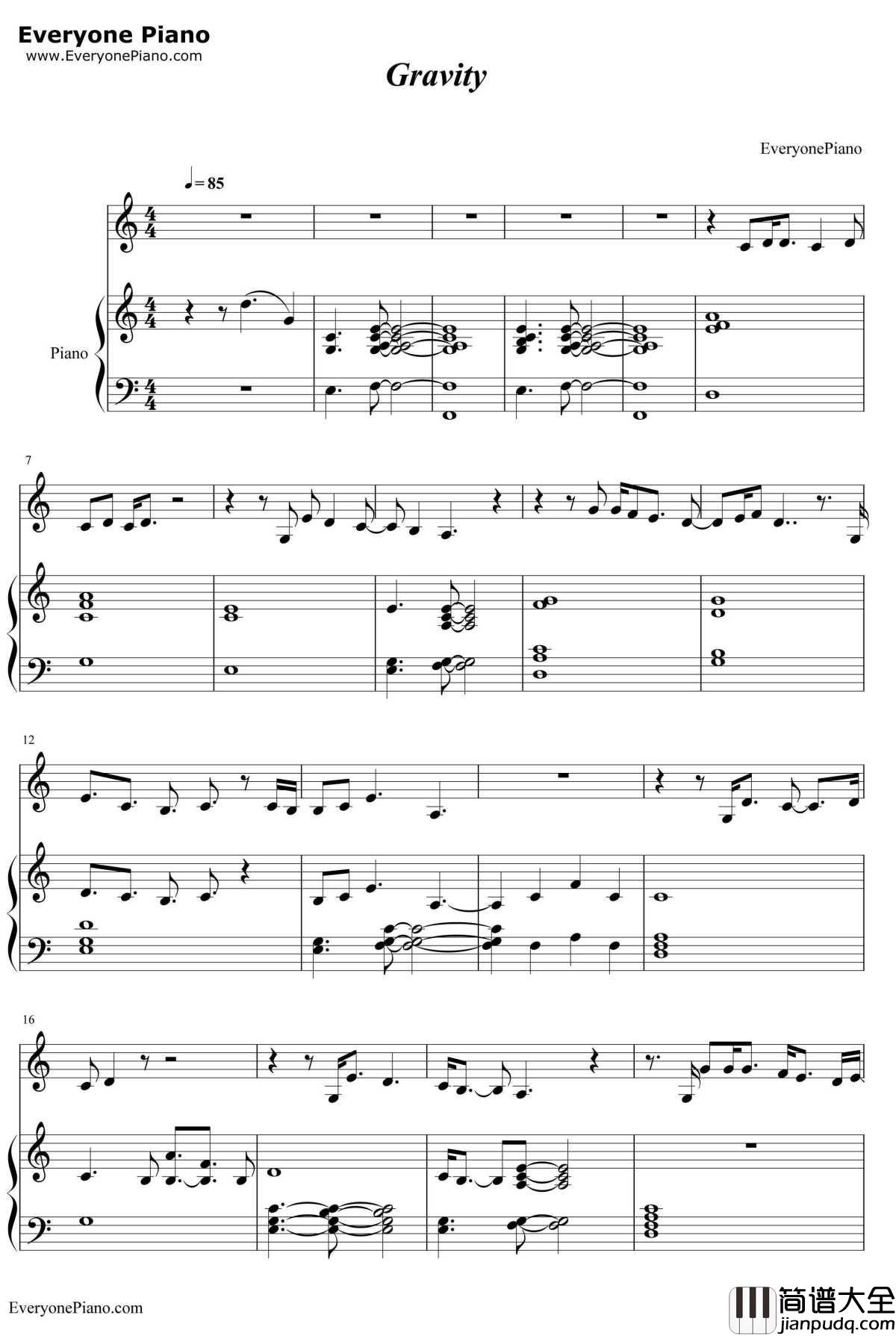 Gravity钢琴谱_SaraBareilles