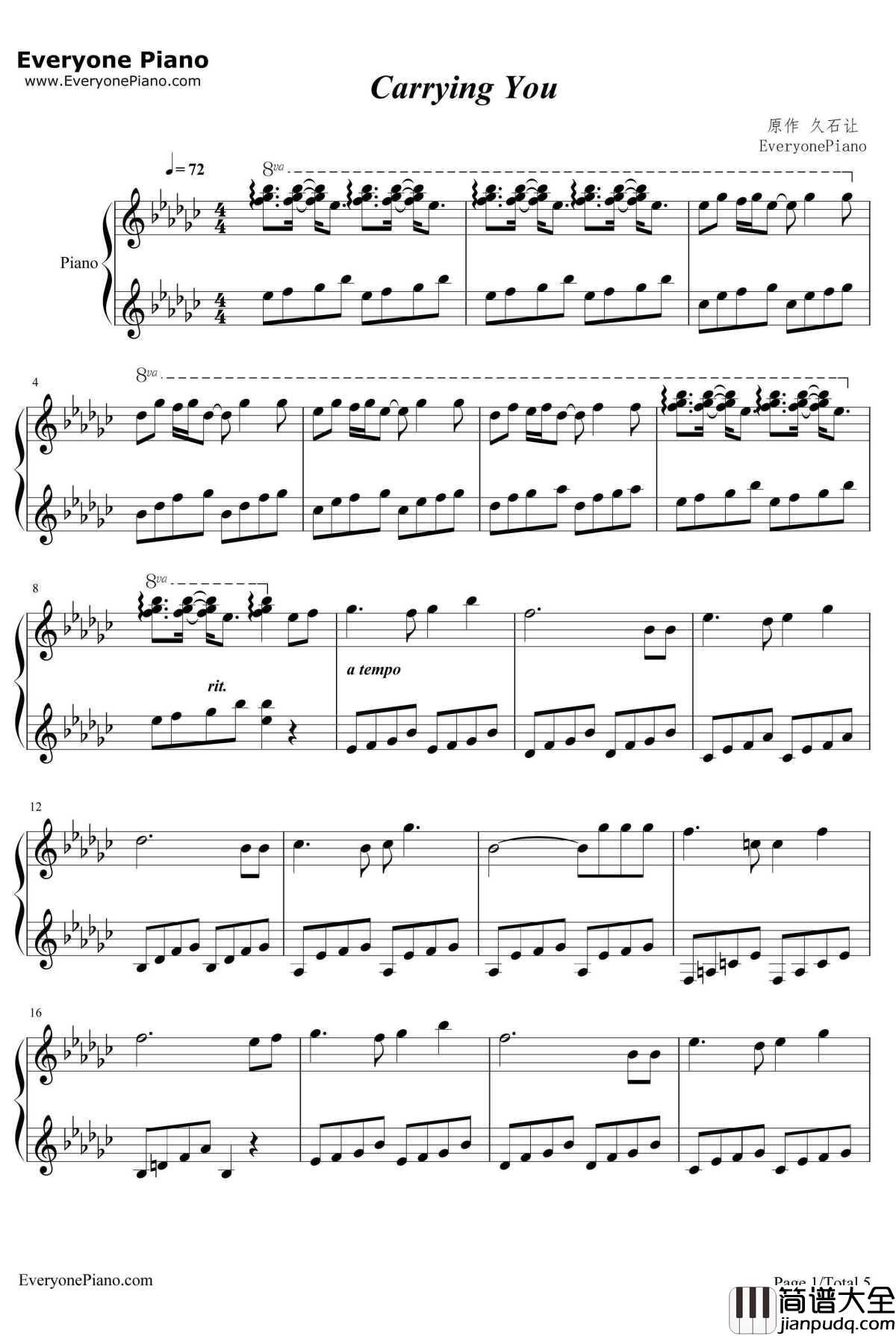 Carrying_You钢琴谱_井上杏美_天空之城ED