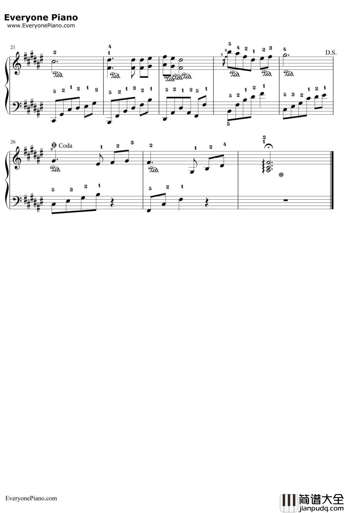 初雪简易版钢琴谱_班得瑞Bandari_带指法