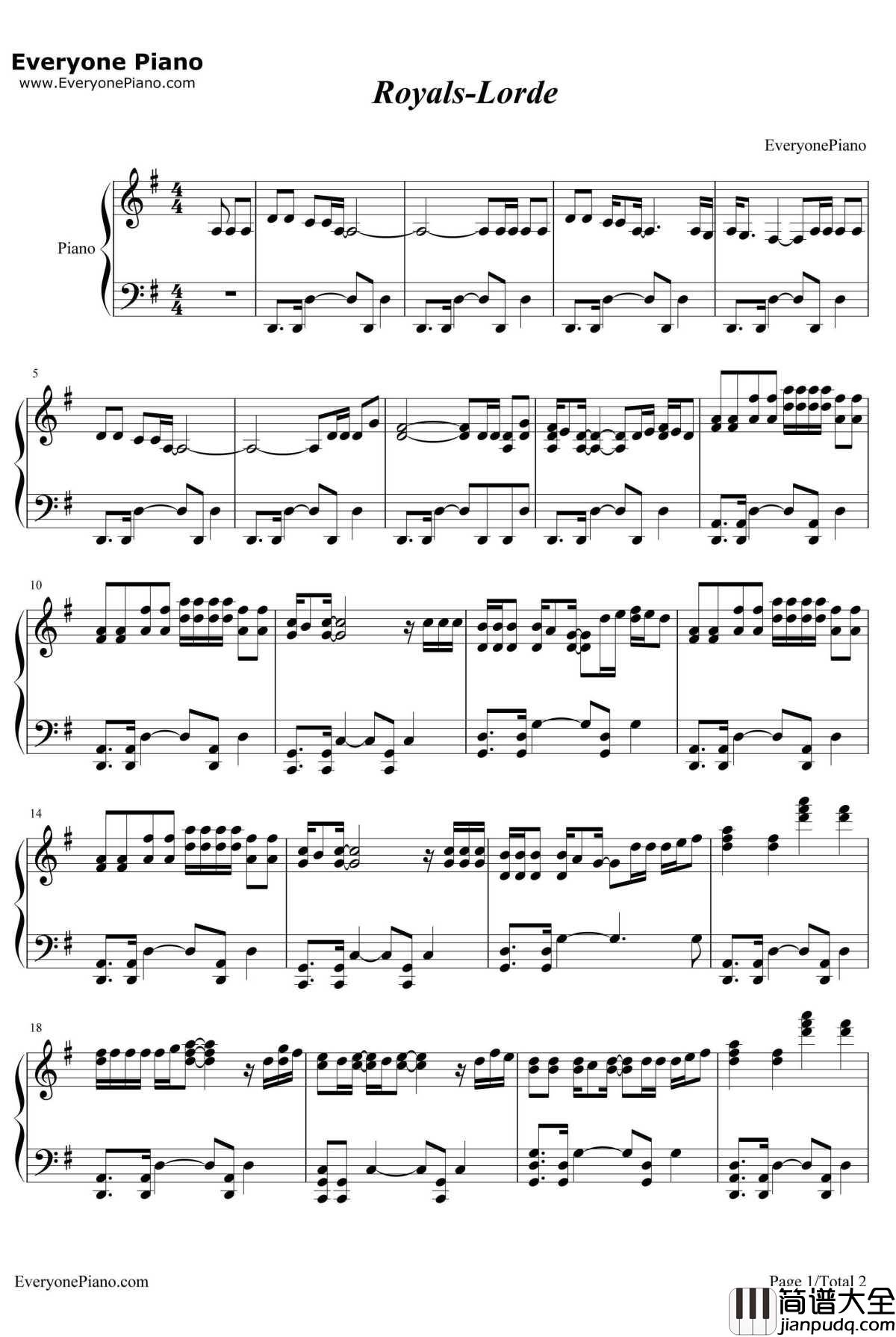Royals钢琴谱_Lorde