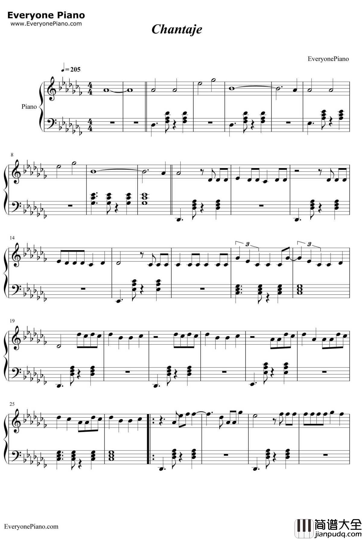 Chantaje钢琴谱_Shakira