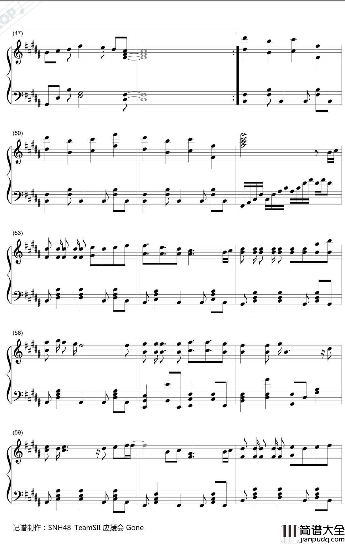 青春的花瓣钢琴谱_SNH48