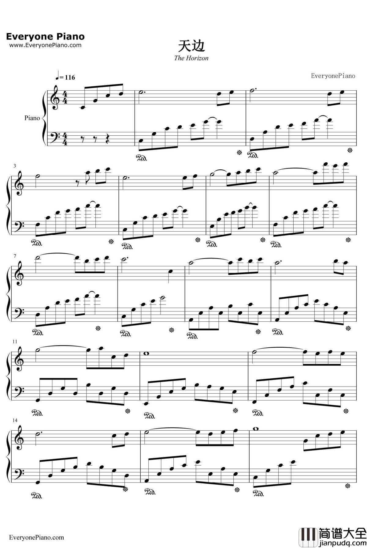 天边钢琴谱_未知