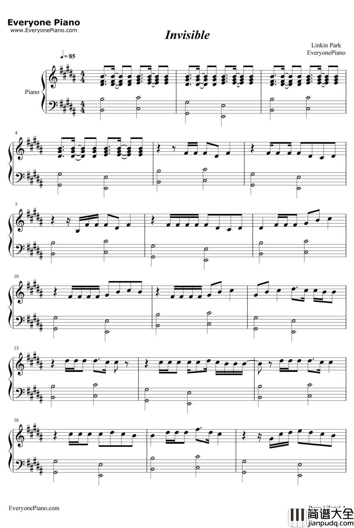In_visible钢琴谱_LinkinPark