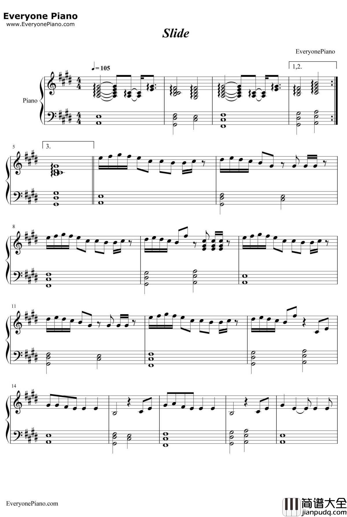 Slide钢琴谱_CalvinHarris
