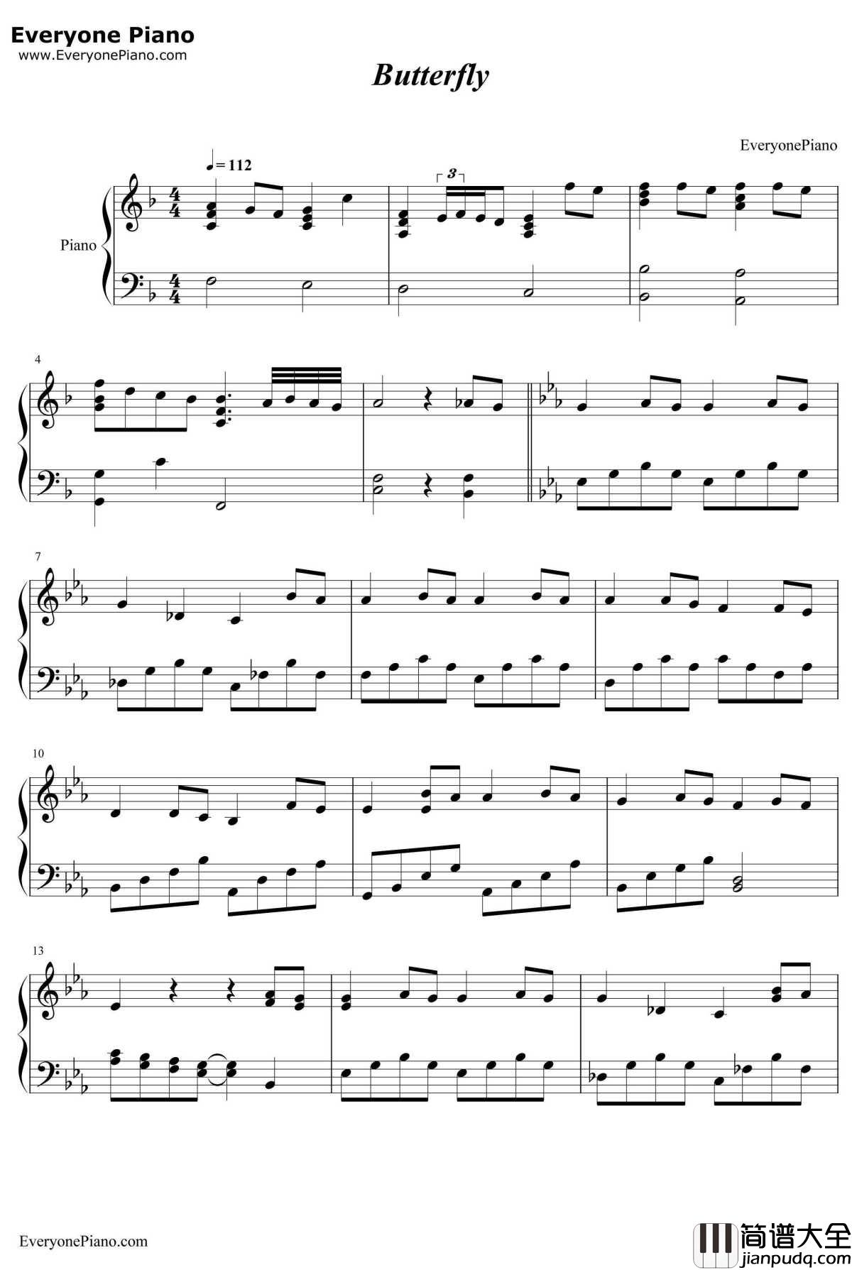 Butterfly钢琴谱_木村KAELA