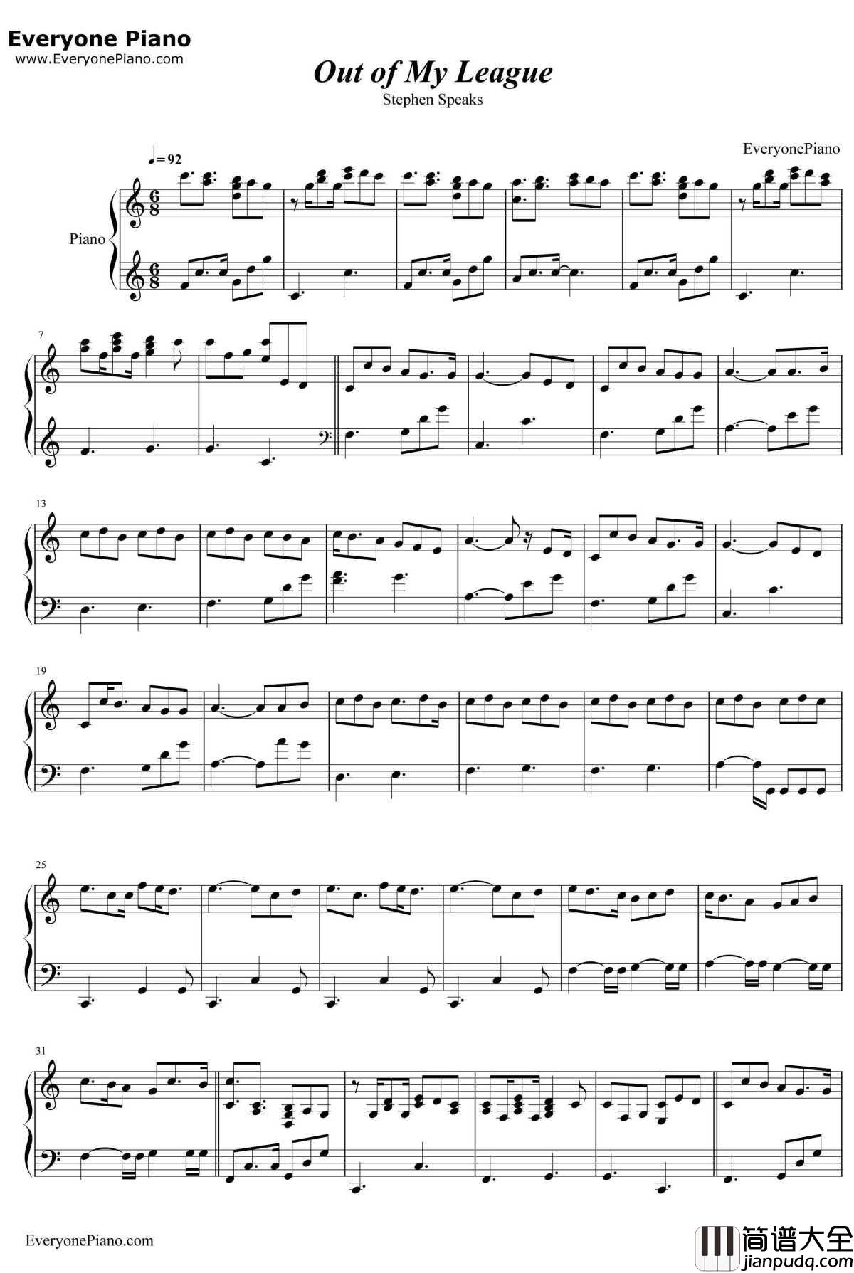 Out_Of_My_League钢琴谱_StephenSpeaks