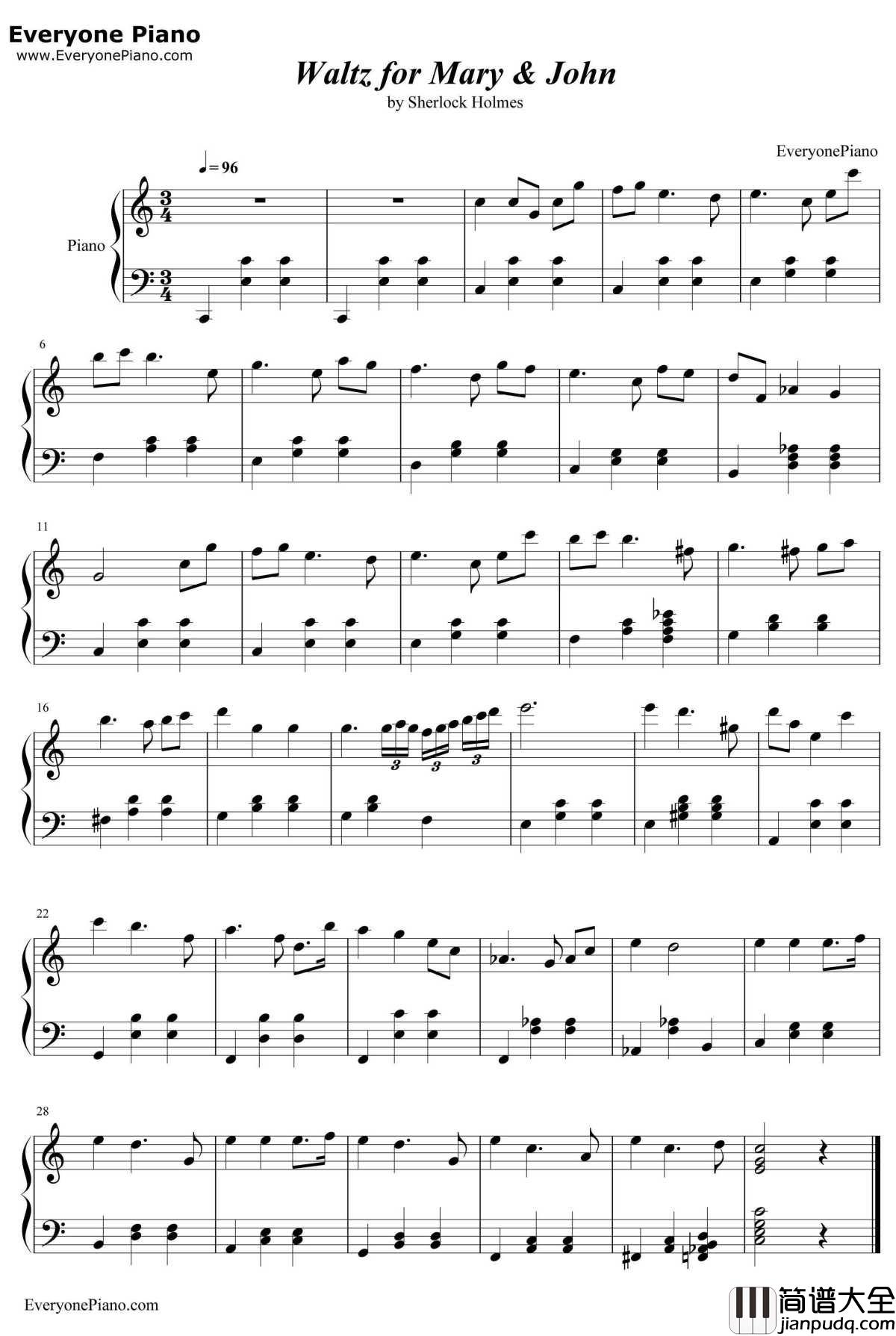 Waltz_for_John_and_Mary钢琴谱_DavidArnoldandMichaelPrice_神探夏洛克OST