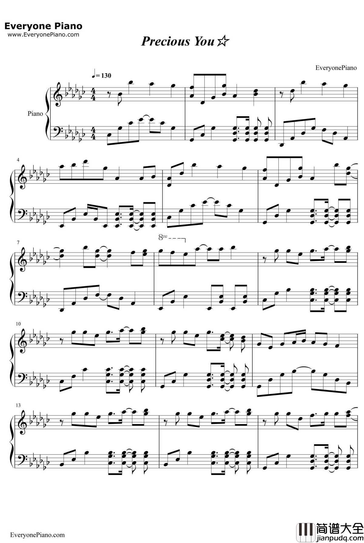 Precious_You钢琴谱_藤田茜宫本侑芽小泽亚李_不正经的魔术讲师与禁忌教典ED