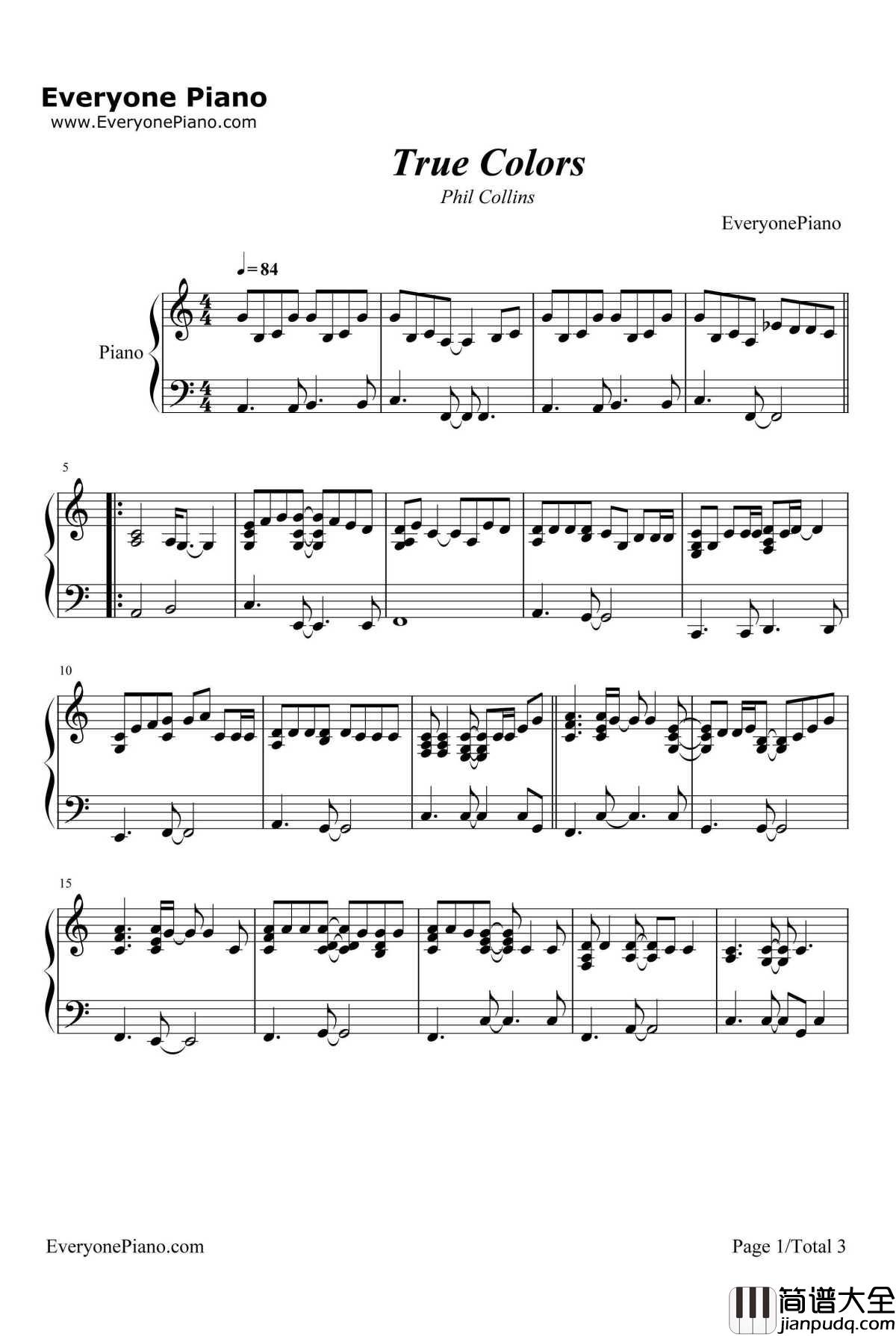 True_Colors钢琴谱_PhilCollins