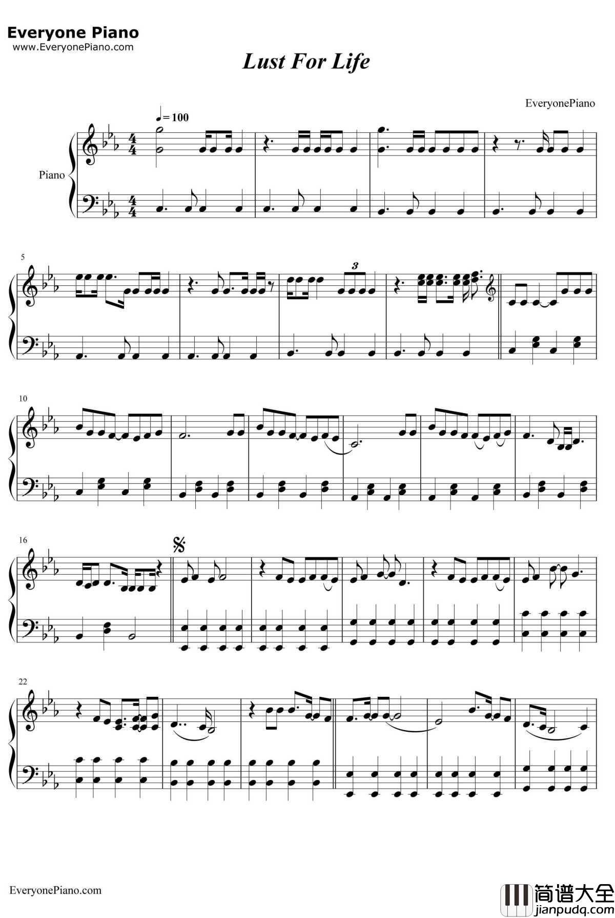Lust_For_Life钢琴谱_LanaDelRey