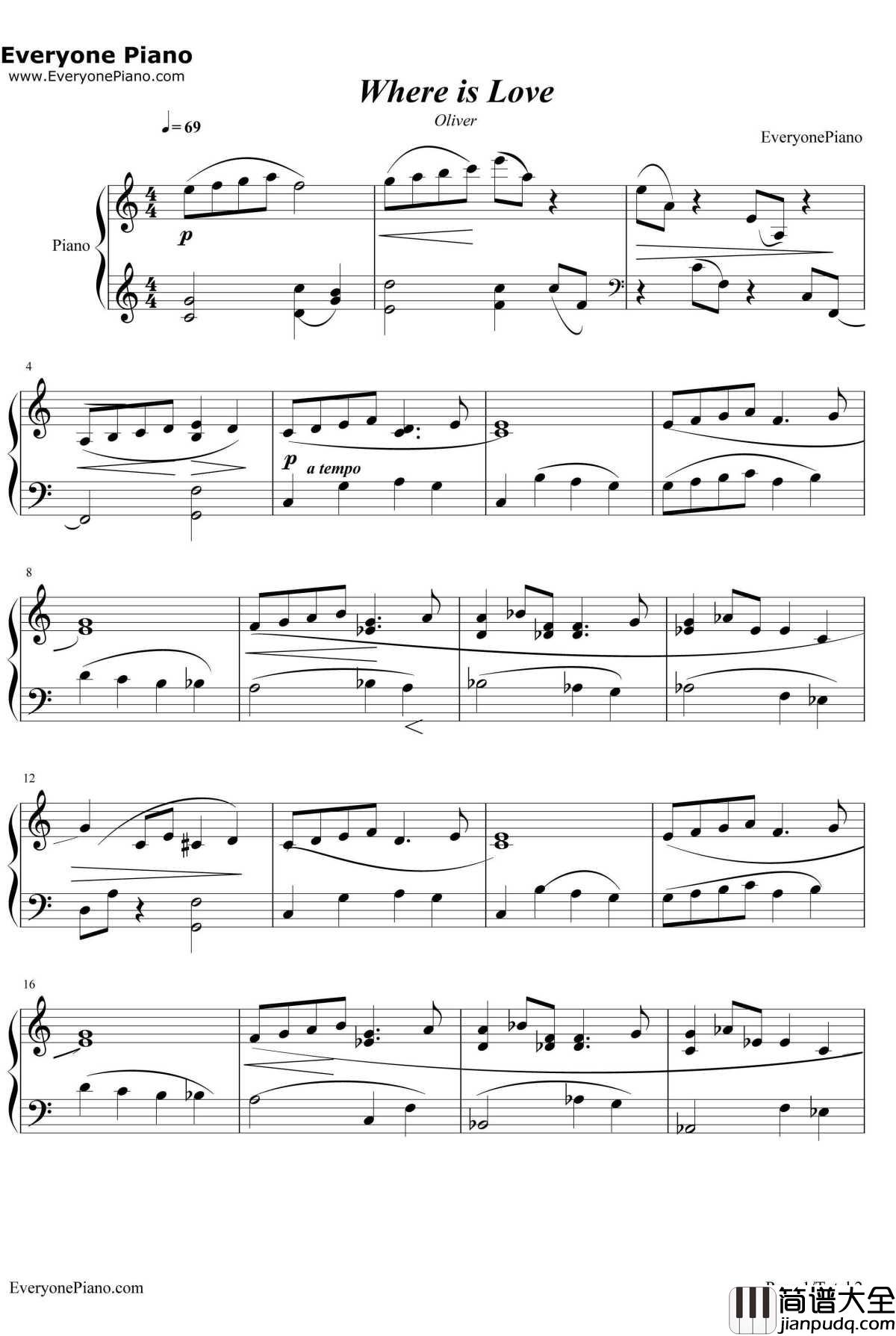 Where_is_love钢琴谱_JosephMcMannersMarkLester_电影雾都孤儿