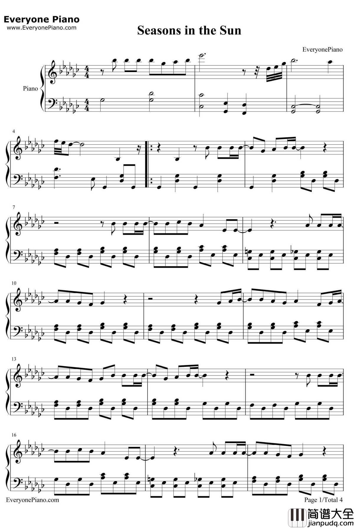 Seasons_in_the_Sun钢琴谱_西城男孩(Westlife)