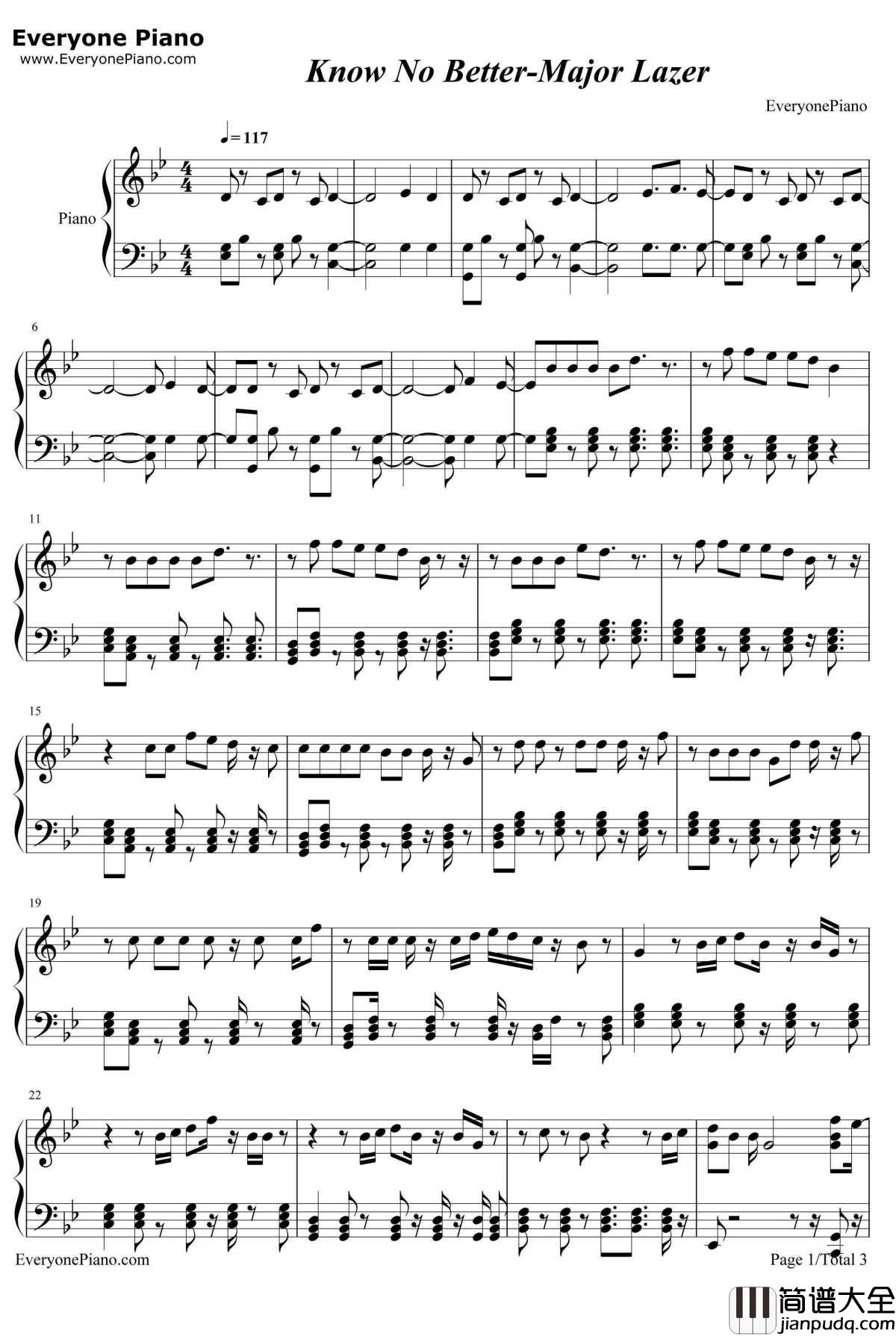 Know_No_Better钢琴谱_MajorLazer