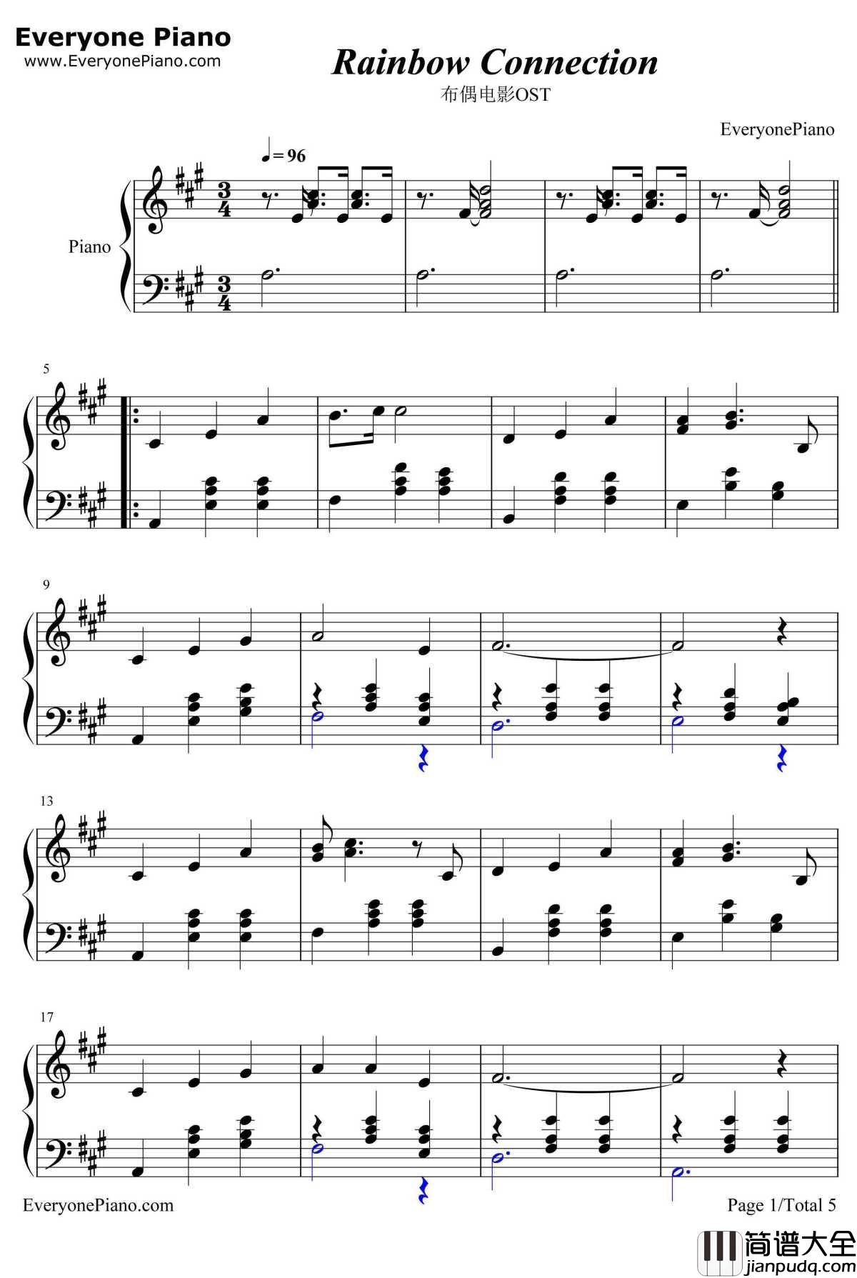 Rainbow_Connection钢琴谱_KermittheFrog_布偶电影OST