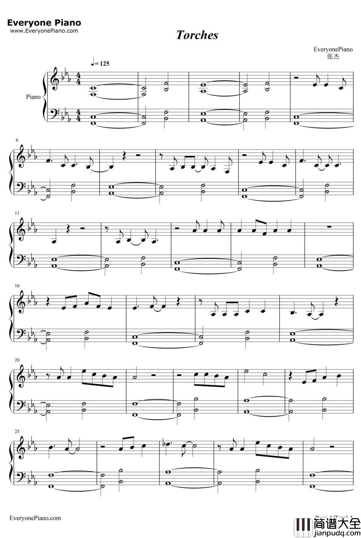Torches钢琴谱_张杰_变形金刚5最后的骑士ED