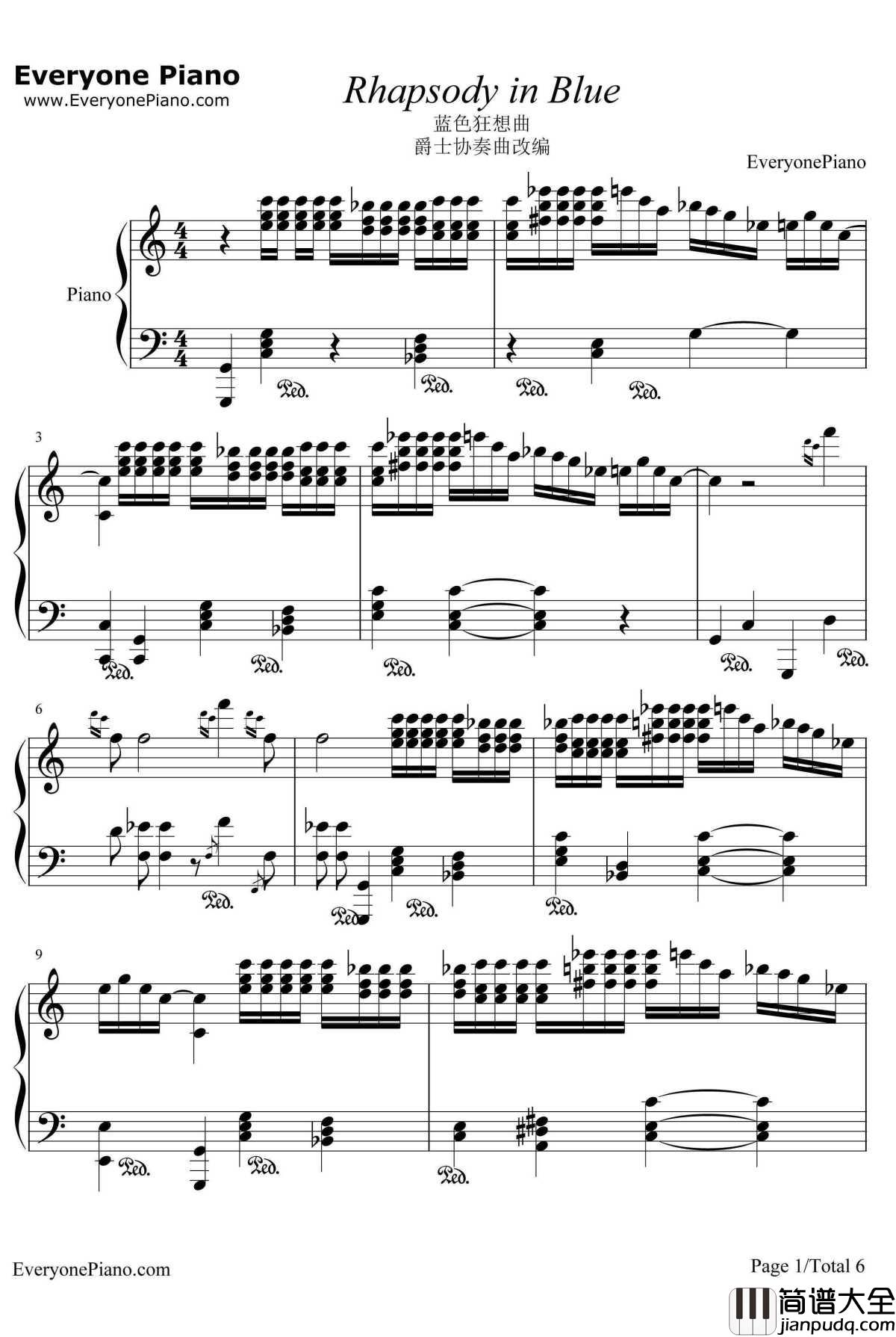 蓝色狂想曲钢琴谱_乔治·格什温GeorgeGershwin_乔治·格什温