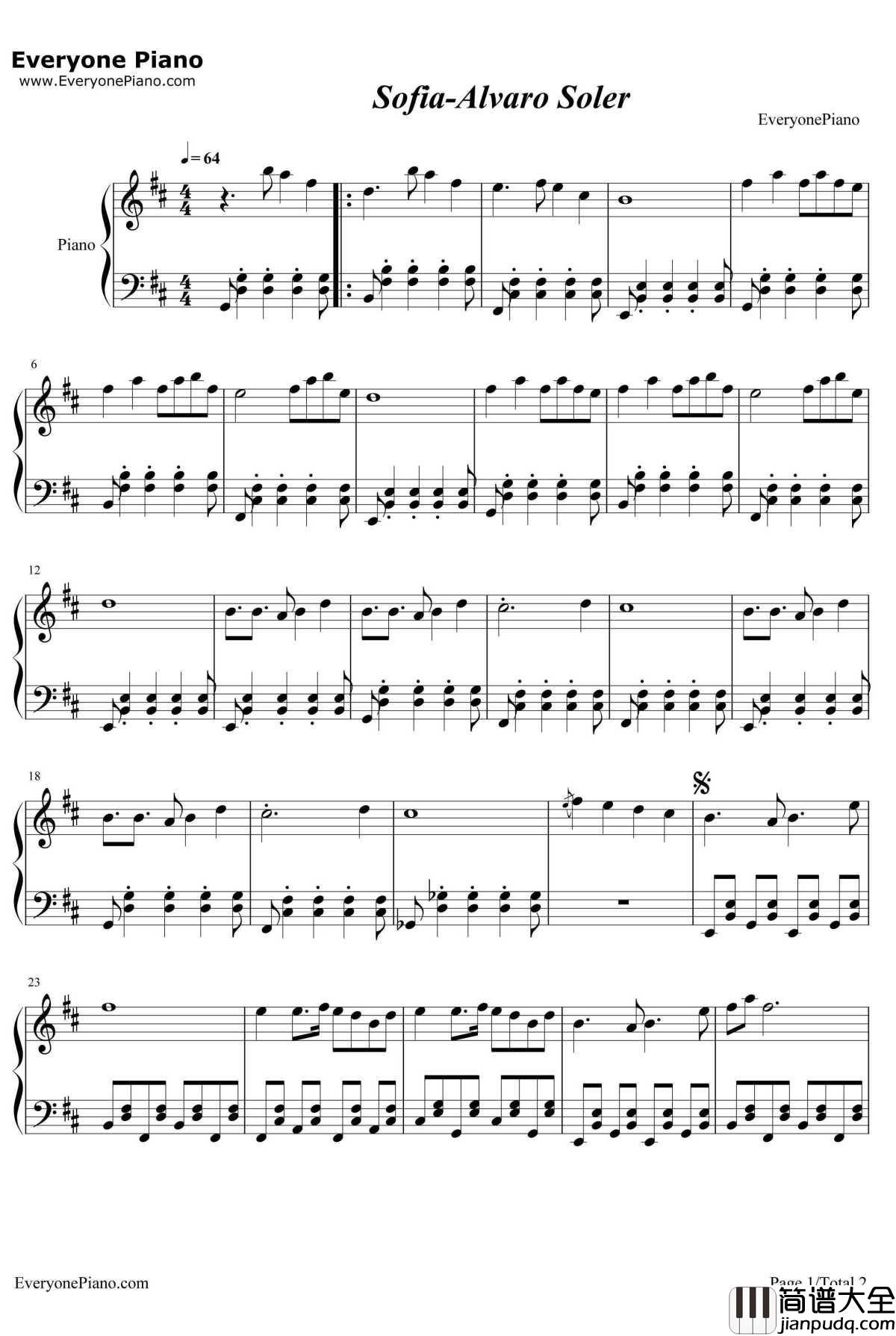 Sofia钢琴谱_AlvaroSoler