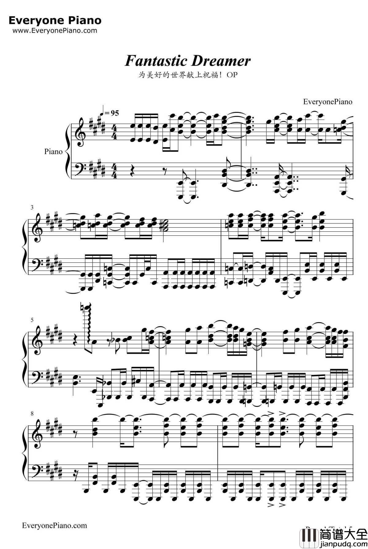 Fantastic_Dreamer钢琴谱_Machico_为美好的世界献上祝福OP